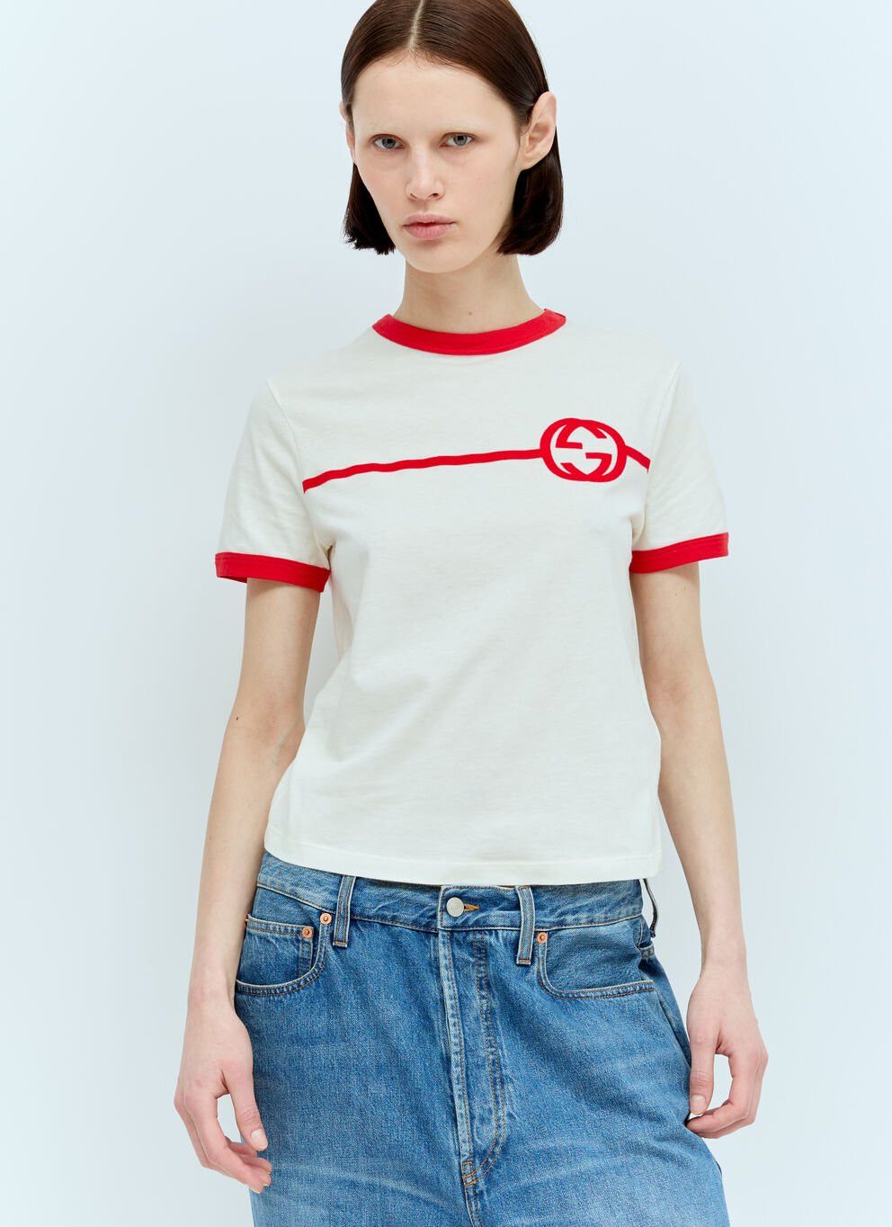 image of Gucci Logo Print T-Shirt in White, Women's (Size Small)