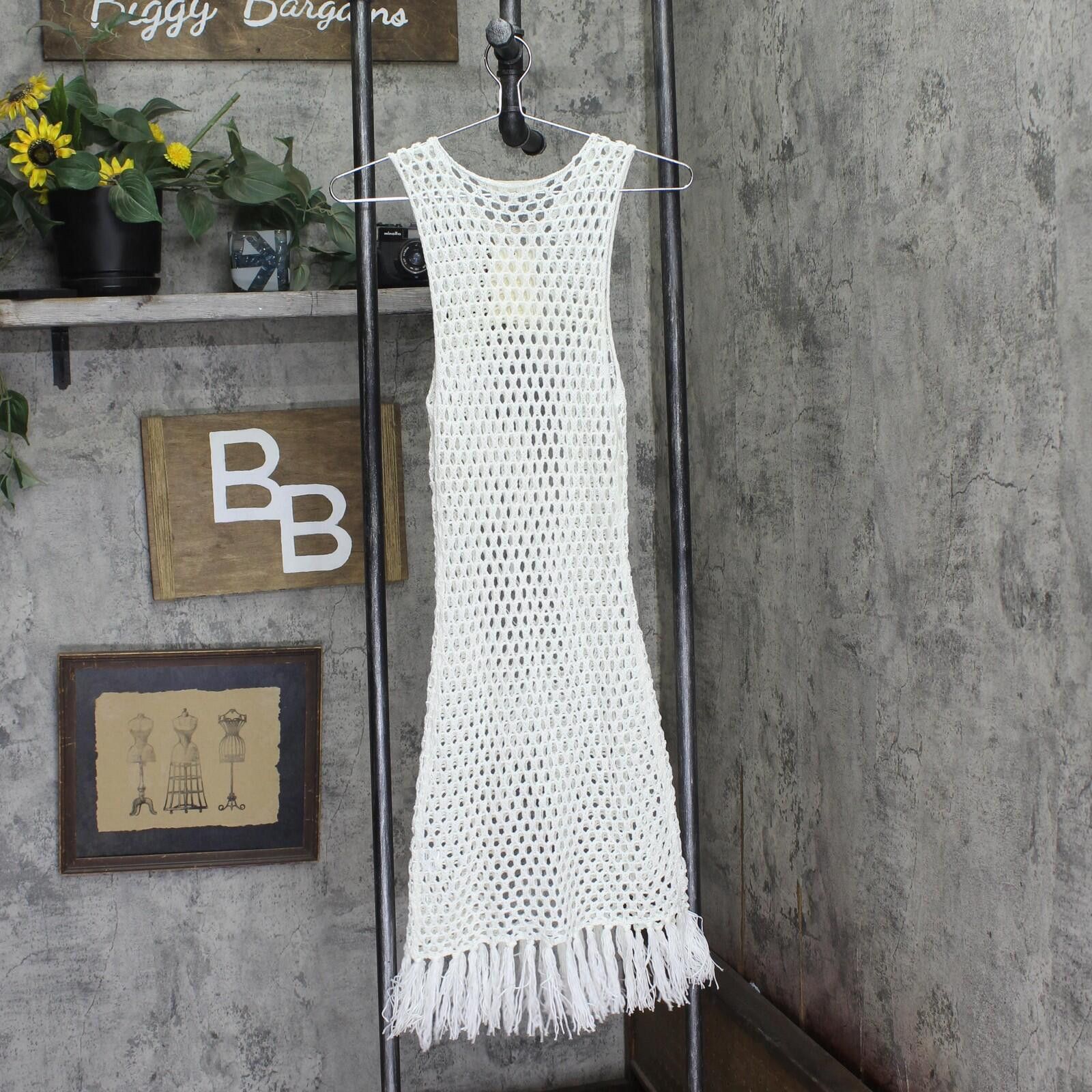 Other Miken Mesh Fringe-hem Tank Cover Up Id012 Ivory Off White M Size ONE SIZE - 2 Thumbnail
