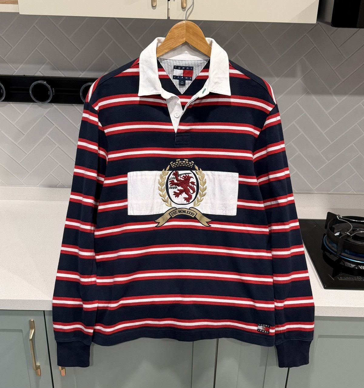 Tommy Hilfiger Tommy Jeans Rugby Men's Red and Navy Polo-shirts Size US S / EU 44-46 / 1 - 1 Thumbnail