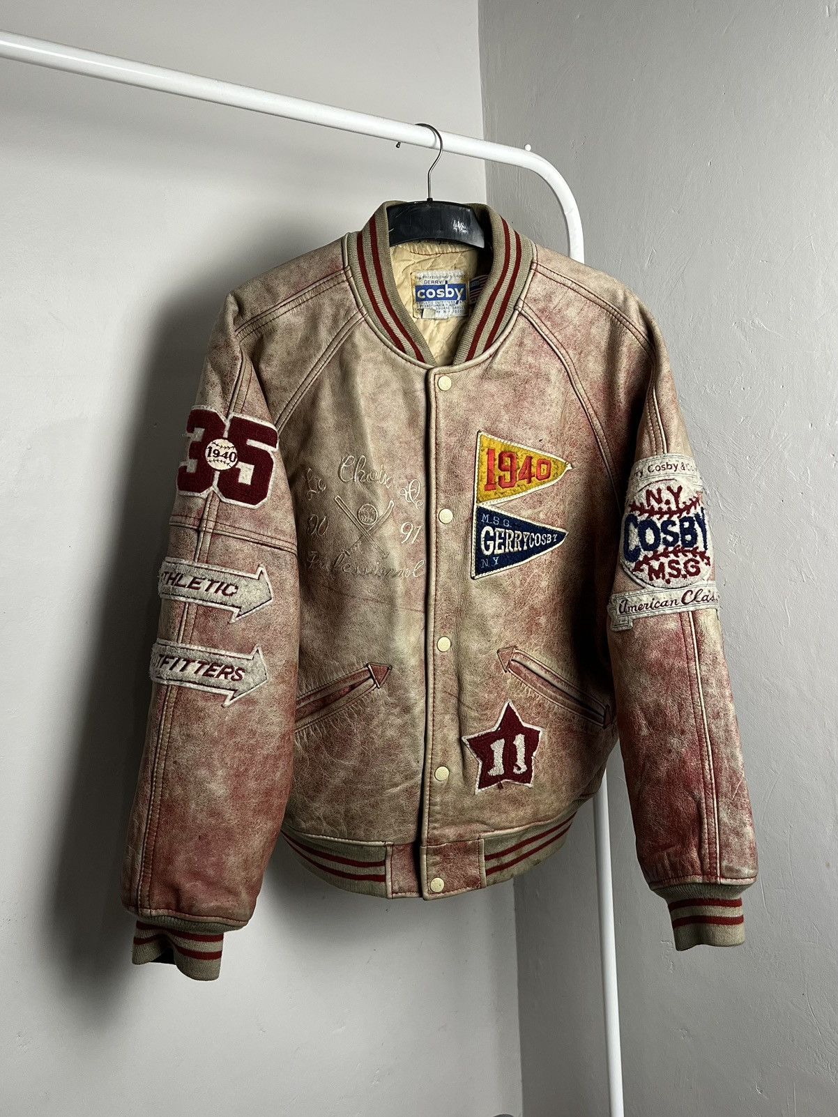 Genuine Leather Gerry Cosby ‘Salmon’ Faded Leather Varsity Jacket Size US M / EU 48-50 / 2 - 2 Thumbnail