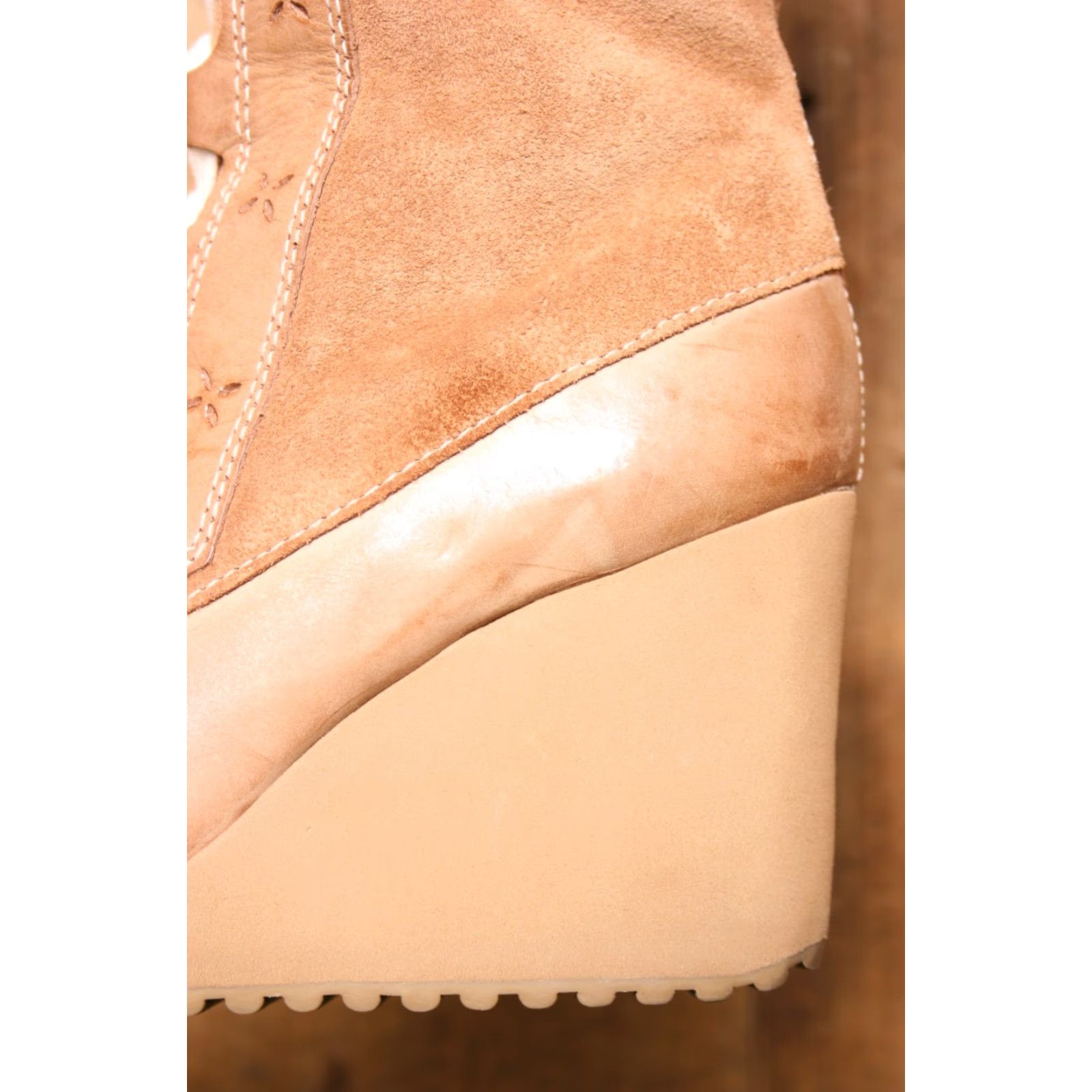Vintage VINTAGE L.L. BEAN Boots Tan Leather & Suede Shearling Lined Wedge Heel Sz. 7.5 M Women Shoe Boot Size US 8 / IT 38 - 6 Thumbnail
