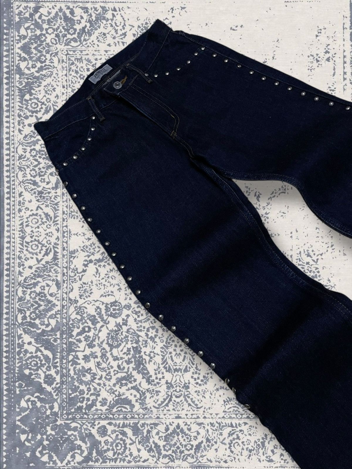 Designer × Fiorucci × Vintage Vintage Og 90s Designer Fiorucci Safety Flared Studded Denim Size US 26 / EU 42 - 7 Thumbnail