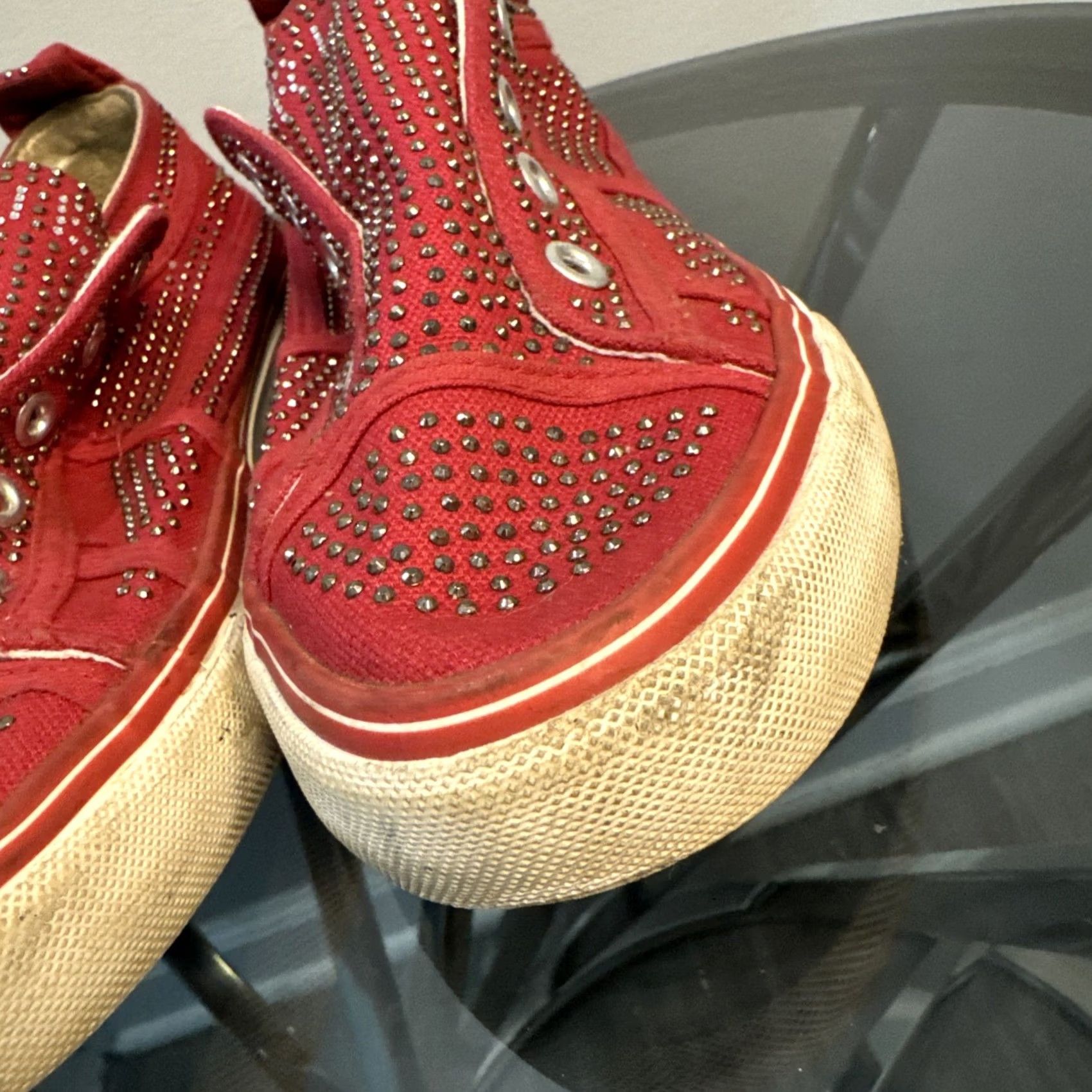True Religion VINTAGE True Religion Sneakers Woman Red Size 8 Rhinestone-Studded Canvas Slip-On Shoes Women Sneaker 8 Red Womens Size US 8 / IT 38 - 5 Thumbnail