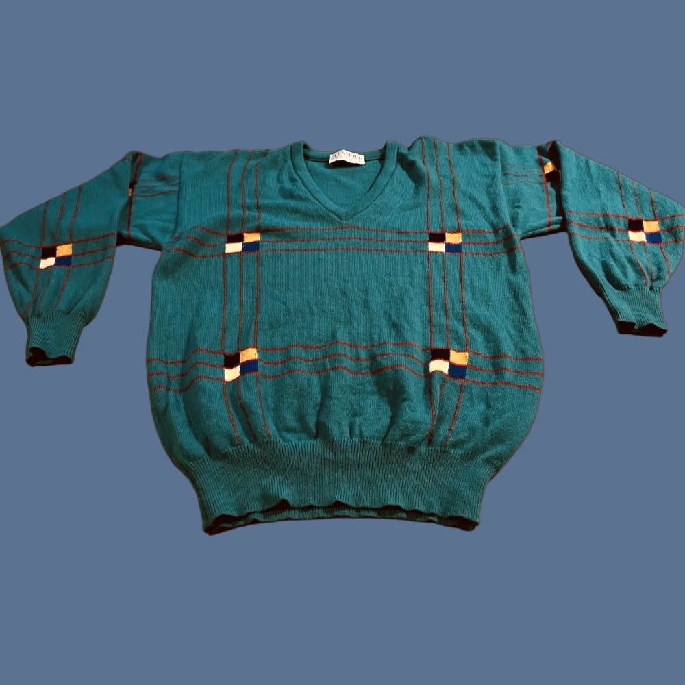 Vintage VINTAGE Glenmoor Geometric Sweater Men’s Large Green Wool Pullover Knit Size US L / EU 52-54 / 3 - 1 Thumbnail