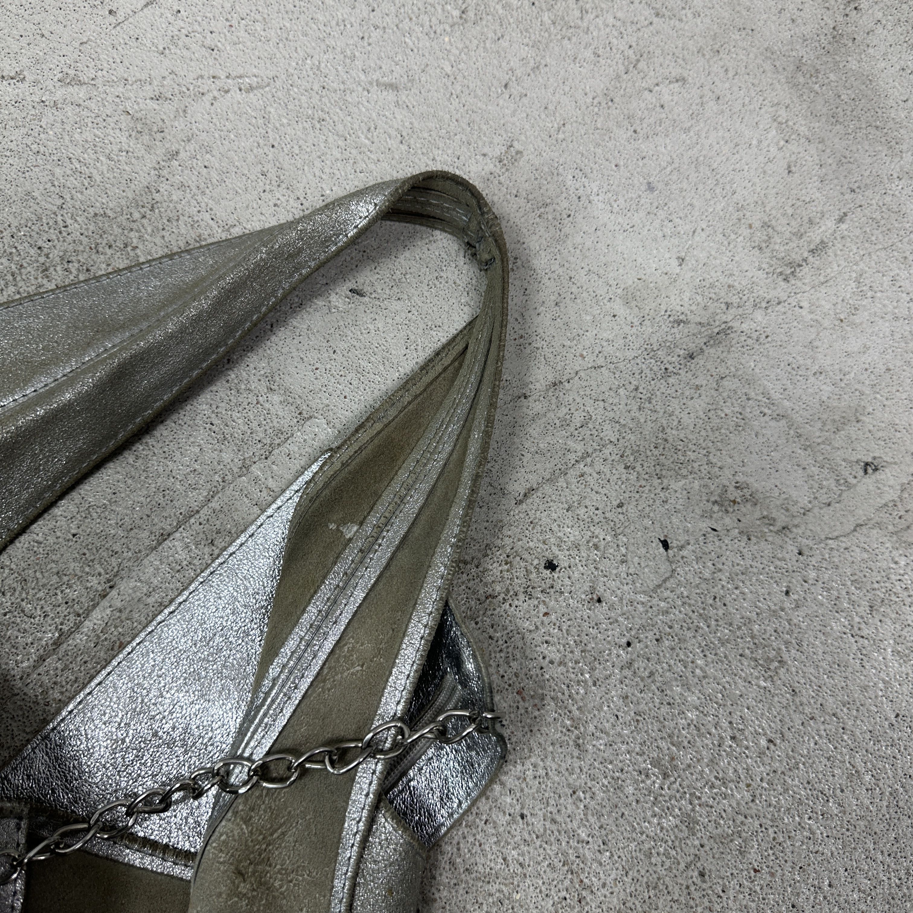 Vintage Vintage Leather Hobo Silver Chrome Shoulder Bag Y2K Size ONE SIZE - 6 Thumbnail