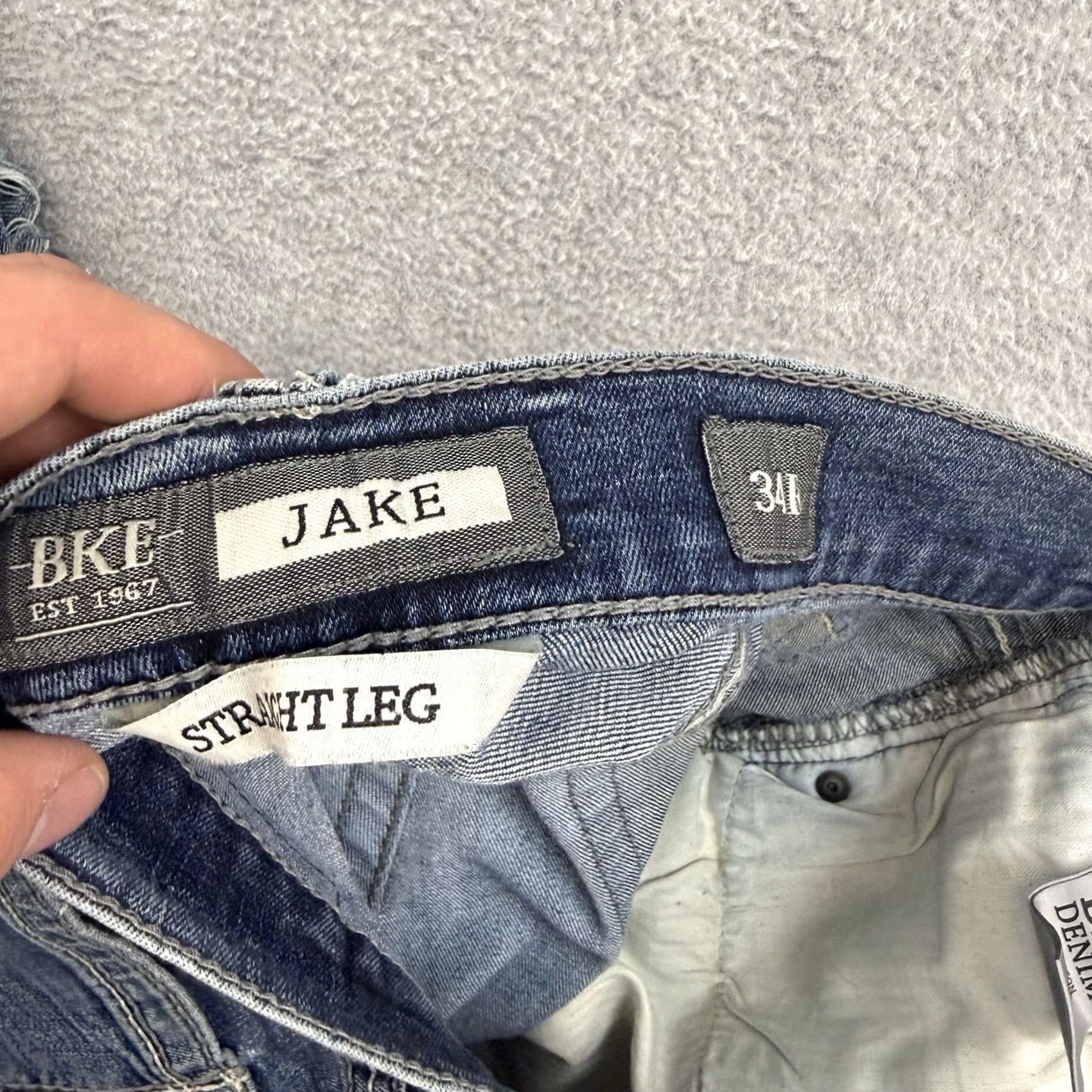 Vintage BKE Jake Jeans Denim Straight Leg Mens 34R 34x32 Mid Rise Distressed Logo 5-Pocket Wear Size US 34 / EU 50 - 3 Thumbnail