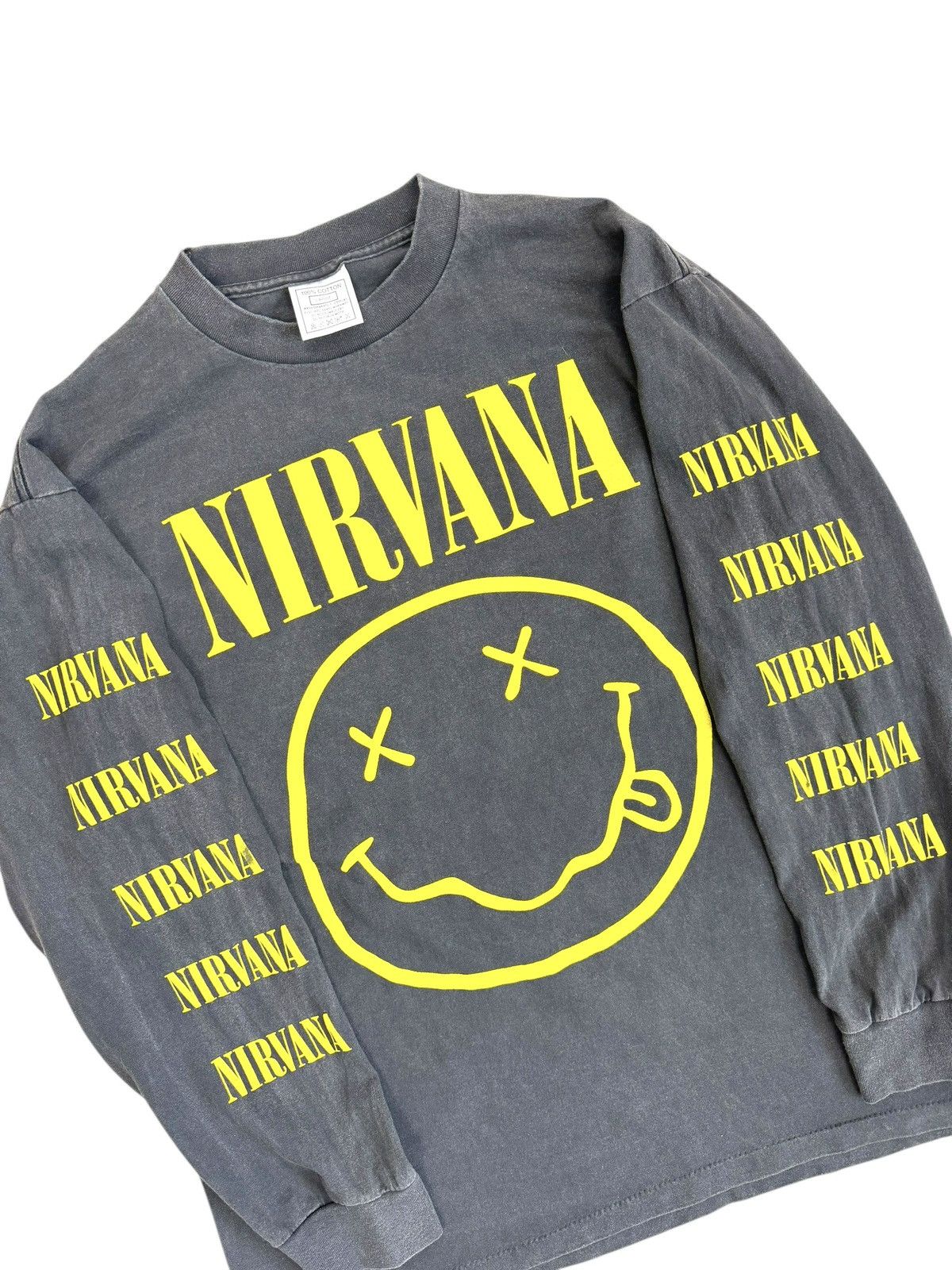 Band Tees Vintage 90s Nirvana Yellow Smiley Gray Faded Long sleeve Size US L / EU 52-54 / 3 - 3 Thumbnail