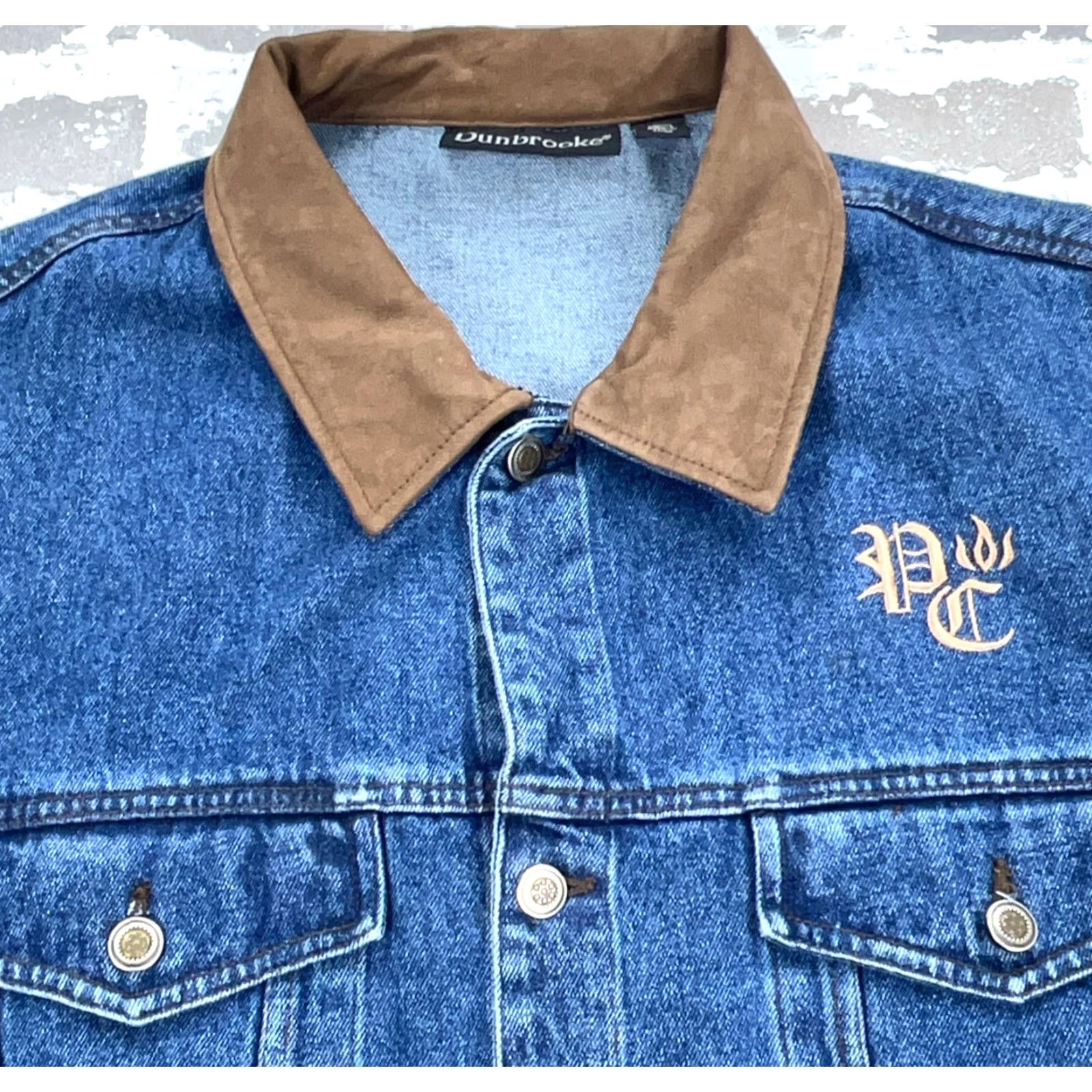 Dunbrooke VINTAGE Dunbrooke Denim Jacket Men L Blue Jean Biker Trucker Leather Collar Jeans Jacket Capable Collared Pockets 90s USA Mens Size US 33 - 2 Thumbnail