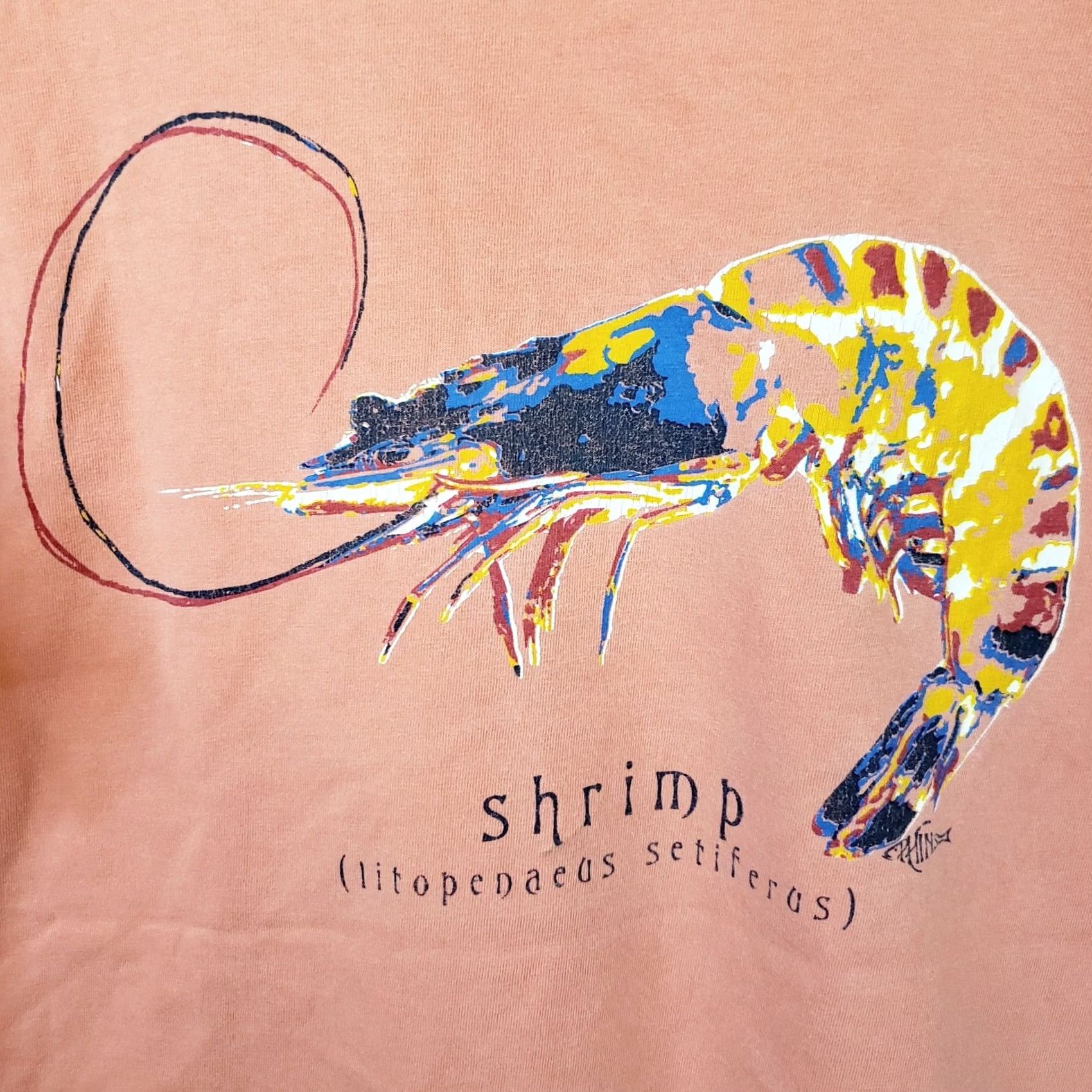 Shrimps Phins T-Shirt Shrimp Lowcountry Living Crewneck Short Sleeve Coral L Mens Size US L / EU 52-54 / 3 - 7 Thumbnail
