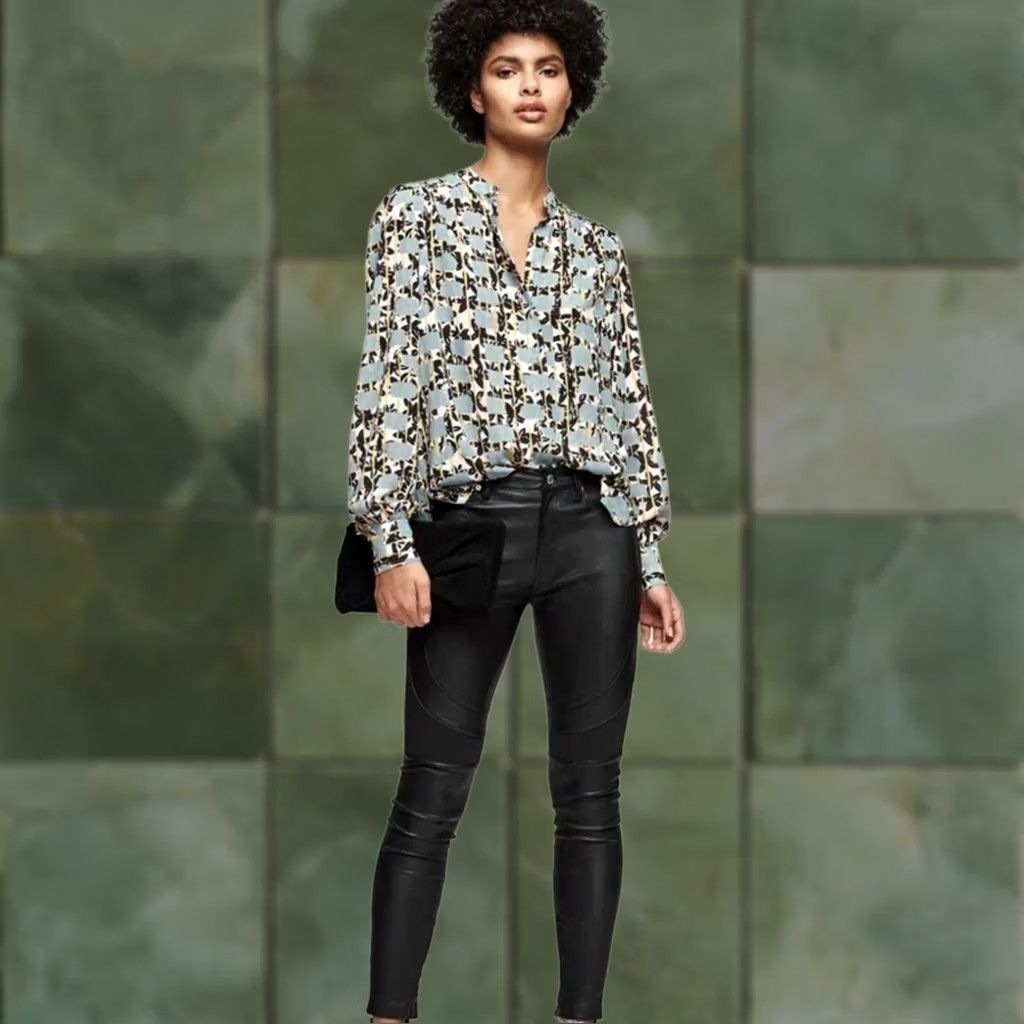 Reiss Reiss Shirt Womens 8 Karina Printed Collarless Button EUC Size M / US 6-8 / IT 42-44 - 1 Thumbnail