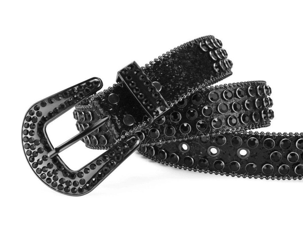 Leather × Vintage Black rhinestone shiny rivet belt Y2K Size ONE SIZE - 1 Thumbnail