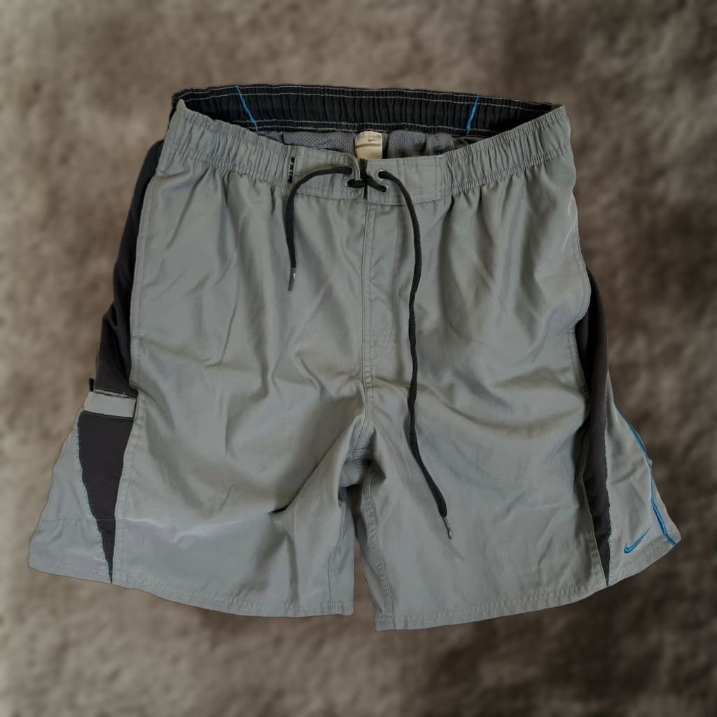 Nike VINTAGE Nike Swim Trunk Shorts L Gray Blue 90s Surf Mens Men Logo Size US 33 - 1 Thumbnail