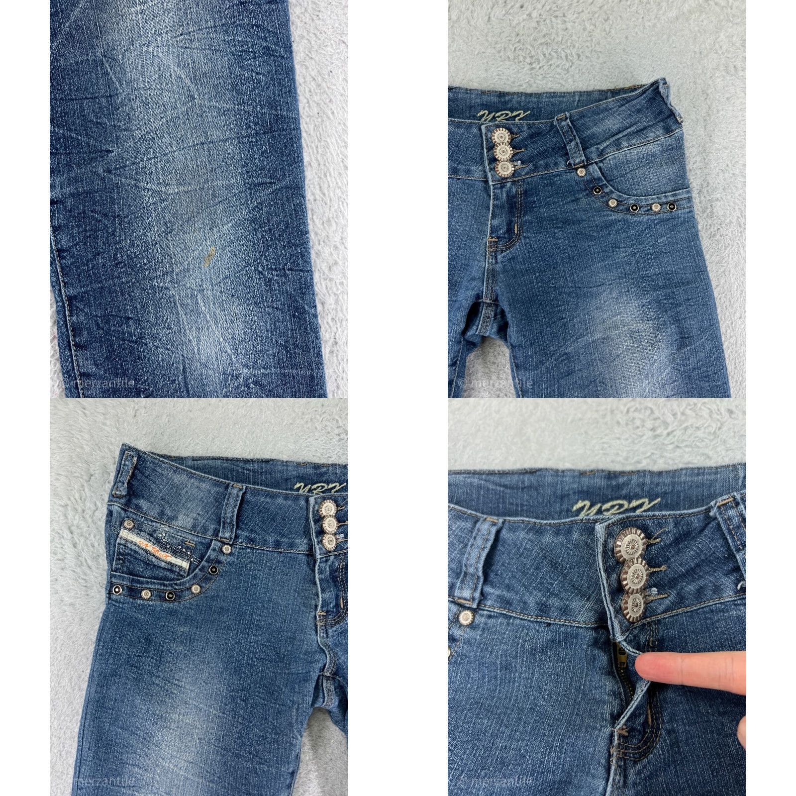 Vintage NBK Jeans Womens 11 Blue Denim Cotton Blend Stretch Skinny Triple Button Jeans Size 32" / US 10 / IT 46 - 8 Thumbnail