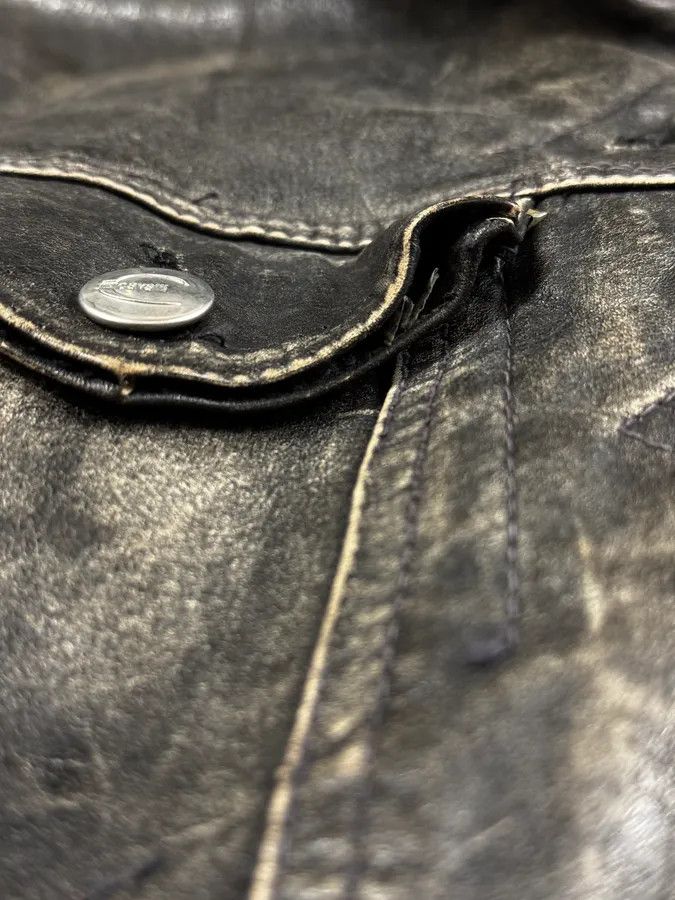Just Cavalli 2000s Cavalli Grey Eroded Leather Trucker Jacket Size S / US 4 / IT 40 - 9 Thumbnail