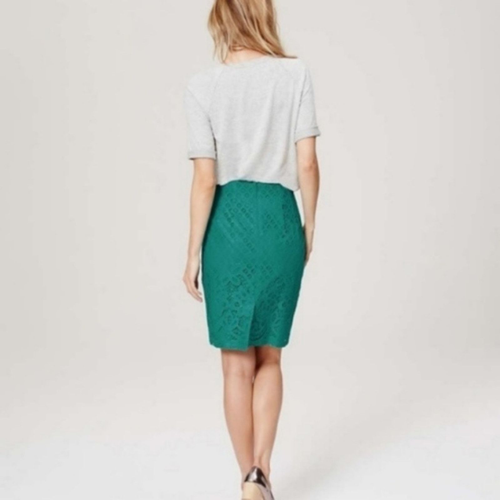 Loft LOFT Green Laced Pattern Pencil Skirt Size 27" / US 4 / IT 40 - 2 Thumbnail