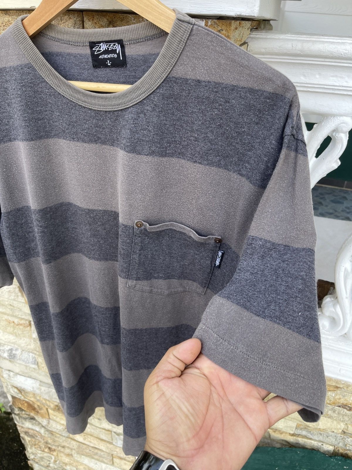 Stussy Rarest🔥Vtg90s STUSSY Striped Pocket Single Stitch Tee Size US L / EU 52-54 / 3 - 4 Thumbnail