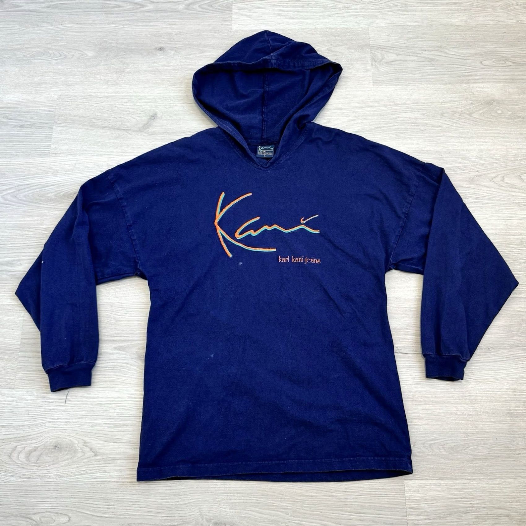 Karl Kani VINTAGE Karl Kani Hoodie Pullover 90s Hip Hop Blue/Purple Size L Mens Long Sleeve Pullover 90s Size US L / EU 52-54 / 3 - 2 Thumbnail