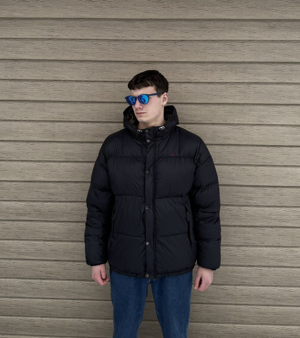 Schott NYC RITCH Down Jacket LMen Black Hooded Puffer Winter