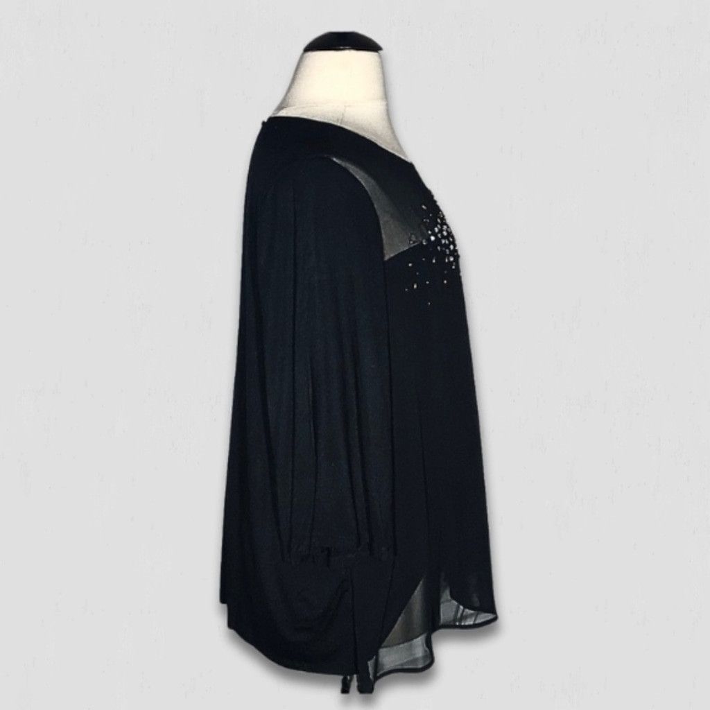 Vintage Blouse Beaded Sequined Neckline Short Sleeves Black US 22/24 Size 3XL / US 20-22 - 3 Thumbnail