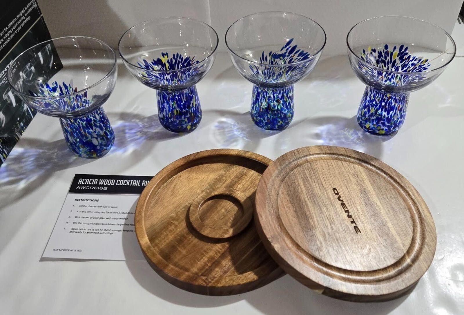 Designer Ovente Confetti Margarita Glasses Set of 4 Salt Rimmer NWT Size ONE SIZE - 4 Thumbnail