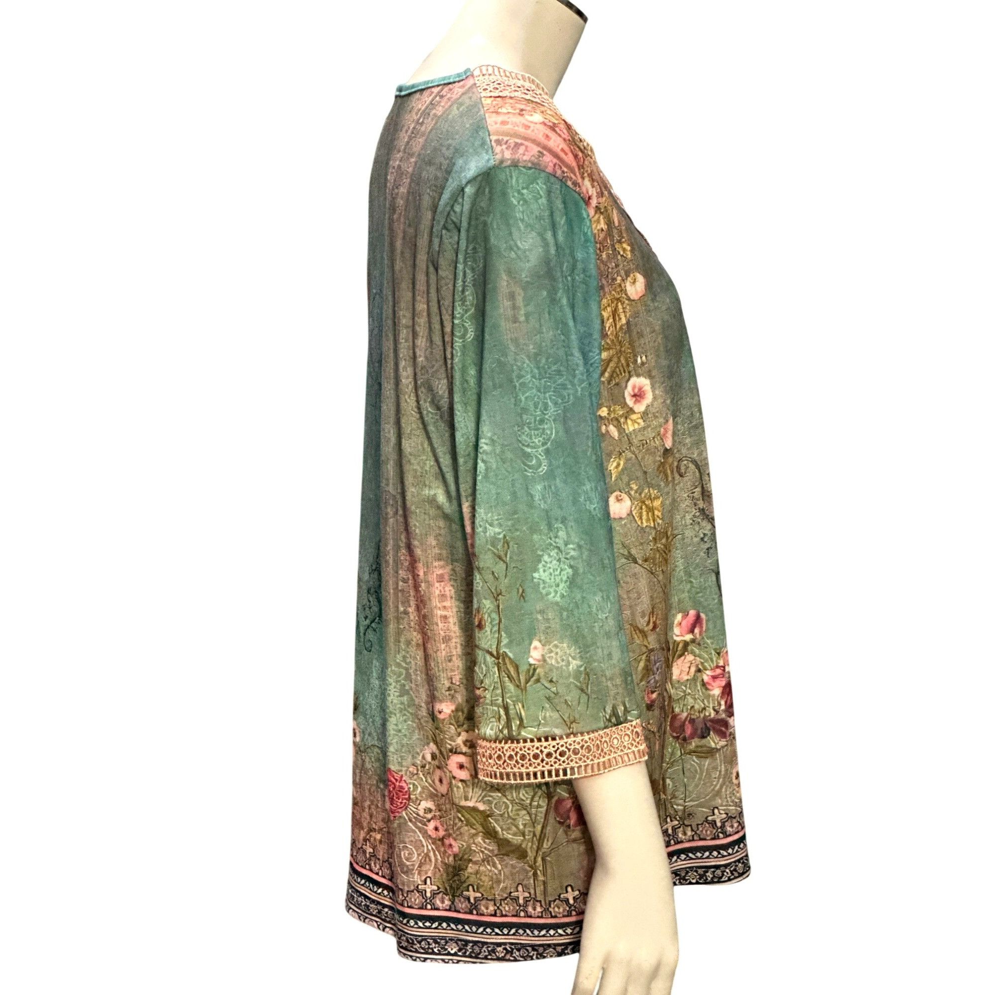 Other CCC Bohemian Floral Print Short Sleeve Tunic Top Crochet Nec Size S / US 4 / IT 40 - 3 Thumbnail