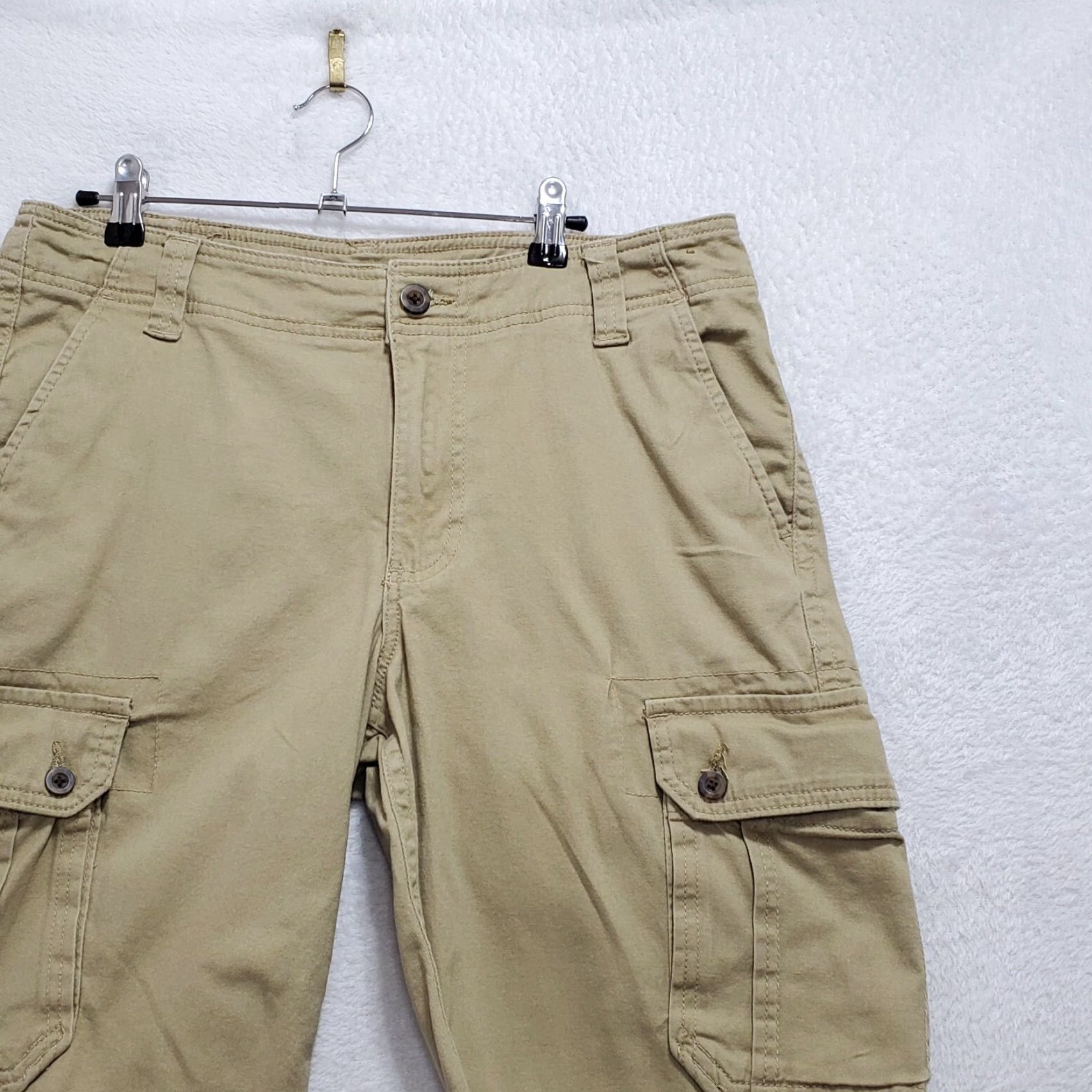 Vintage Roebuck & Co. Cargo Shorts Men's 32 Khaki Medium Rise Cotton Canvas Belted Pockets Pants Casual, Travel Mens Size US 32 / EU 48 - 6 Thumbnail