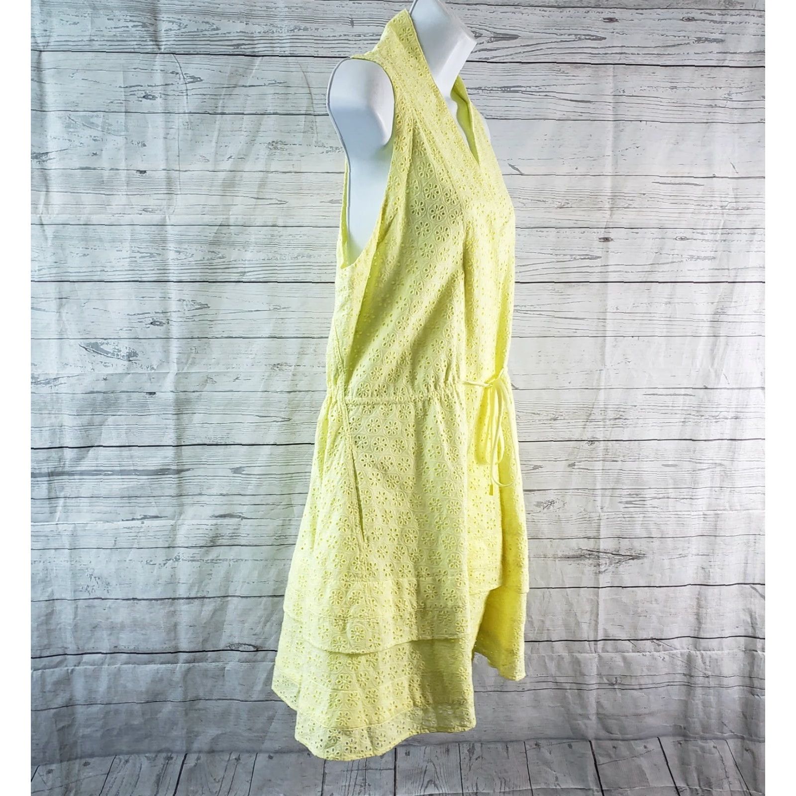 Victoria's Secret Victoria's Secret Womens Dress Sz Large Button Front Yellow Eyelet Cotton Size L / US 10 / IT 46 - 3 Thumbnail