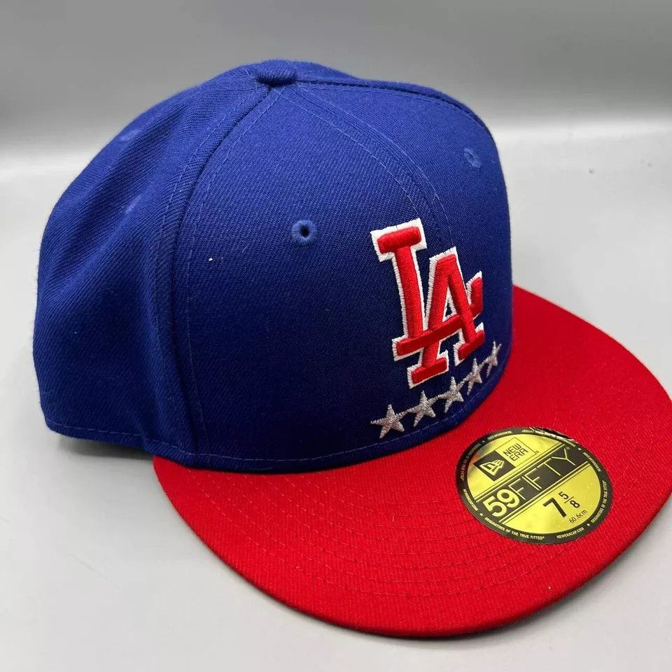 New Era Los Angeles LA Dodgers Hat Men 7 5/8 Blue Red MLB Fitted Cap Size ONE SIZE - 4 Thumbnail