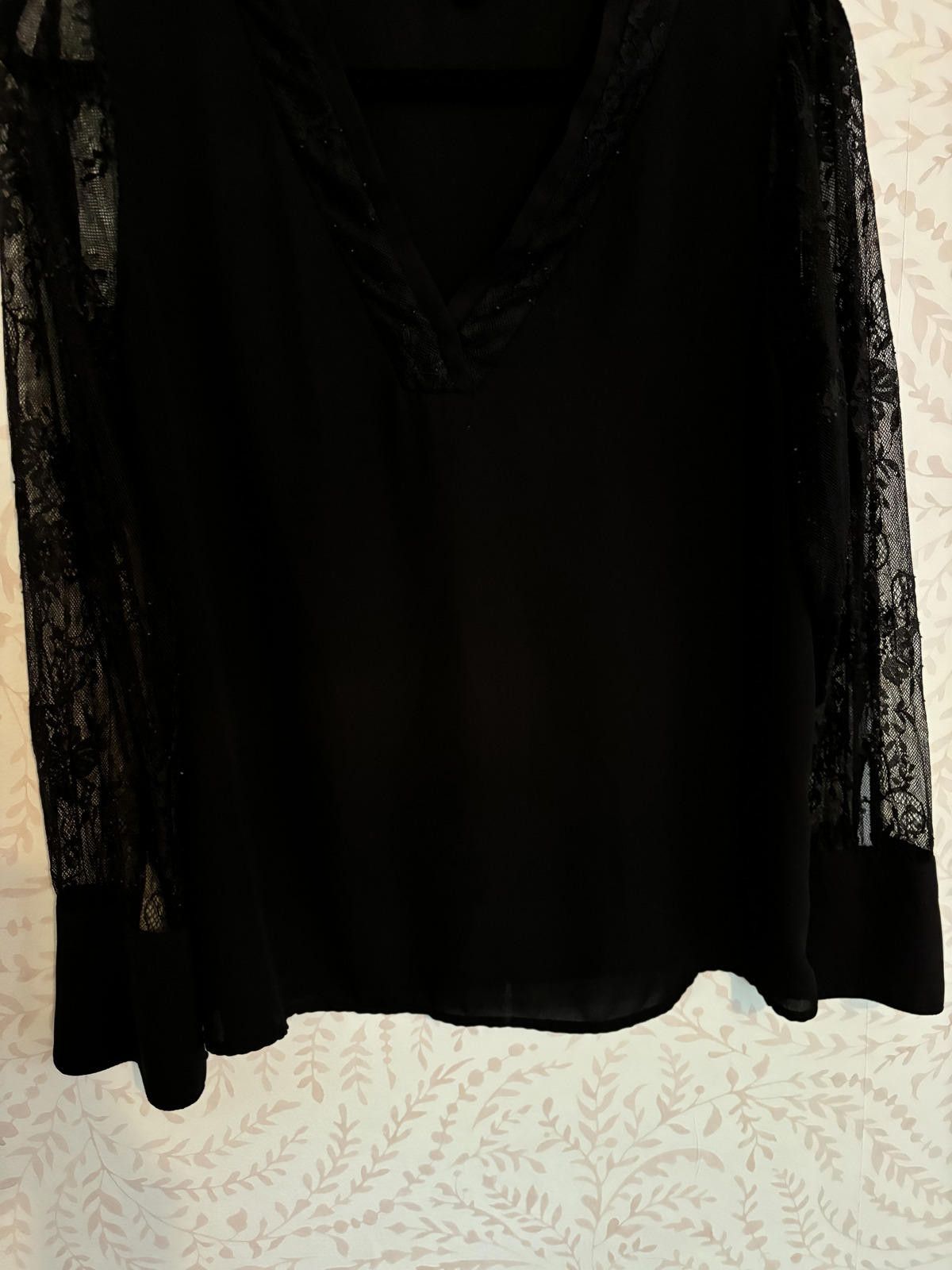Designer Catherine Malandrino Elegant Black Lace Sleeve Blouse L Size L / US 10 / IT 46 - 4 Thumbnail