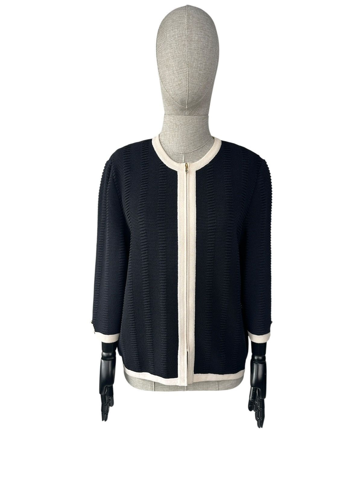 St. John ST.JOHN Collection Knit Zip Blazer Jacket Navy 3/4 Sleeve Size L / US 10 / IT 46 - 2 Thumbnail