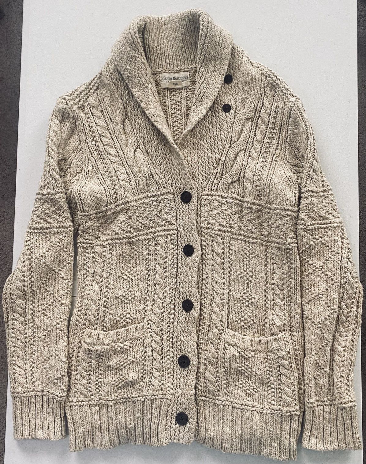 Denim & Supply Ralph Lauren Denim & Supply Ralph Lauren Shawl Cardigan Cable Knit M Vtg Size M / US 6-8 / IT 42-44 - 1 Thumbnail