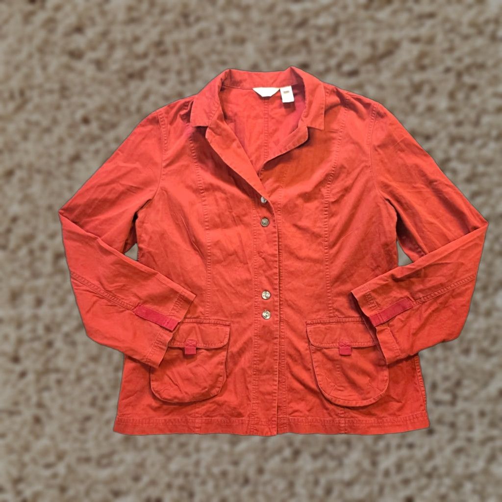 J. Jill J Jill Jacket Womens Large Orange Cotton Lightweight Pockets Button Capsule Jacket Size L / US 10 / IT 46 - 1 Thumbnail