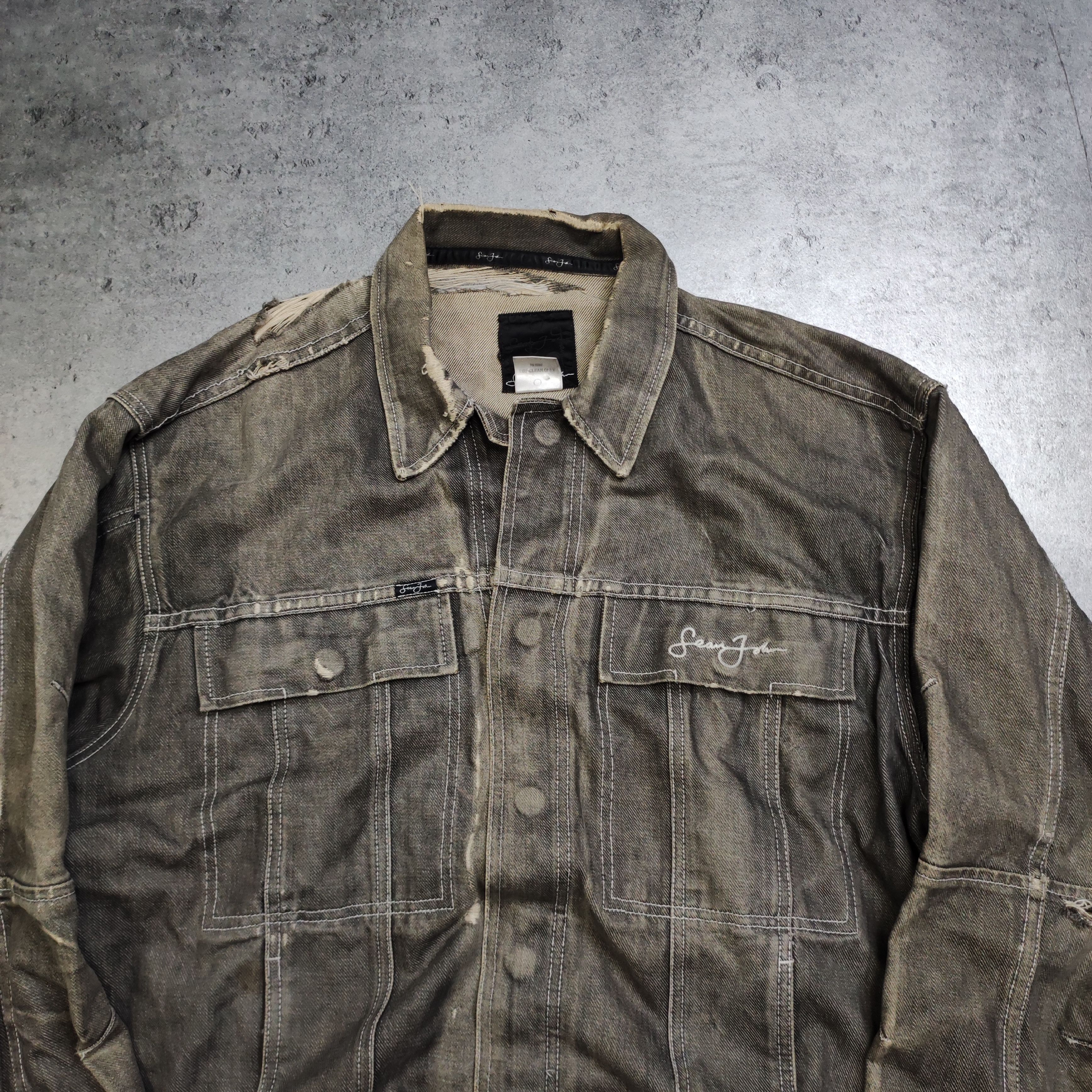 Sean John × Vintage RARE OG Sean John Washed Distressed Light Pocket Jacket Size US L / EU 52-54 / 3 - 4 Thumbnail
