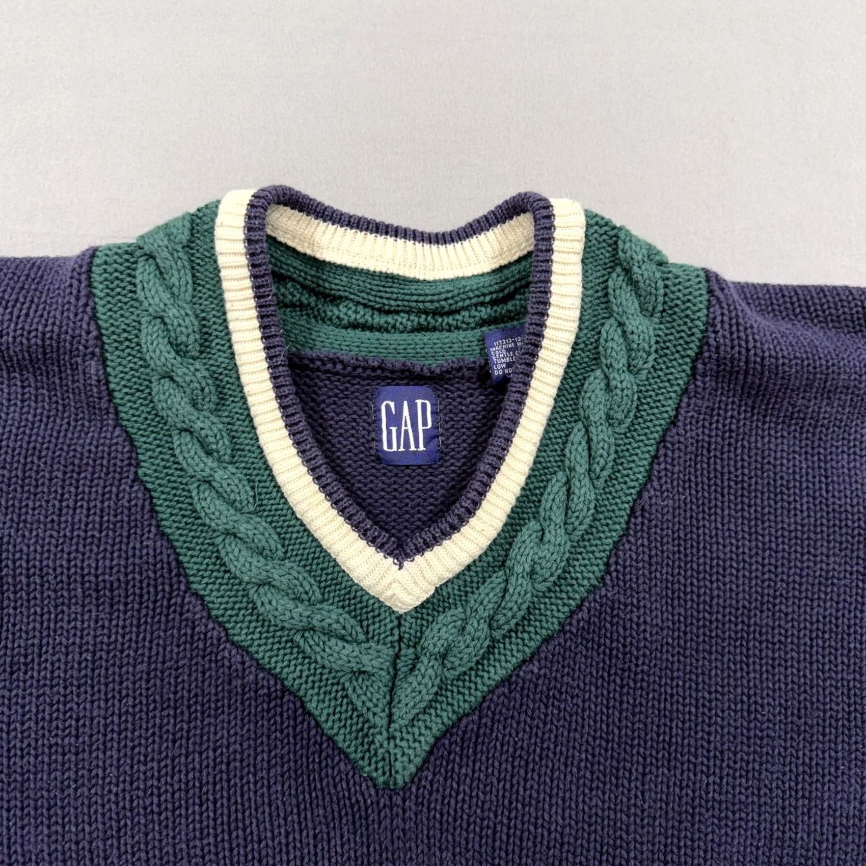 Gap VINTAGE Gap Sweater Mens XL Cable-Knit Striped Blue 90s Pullover Knit Winter Regular Long Sleeve V-Neck Boys/Mens Size US XL / EU 56 / 4 - 2 Thumbnail