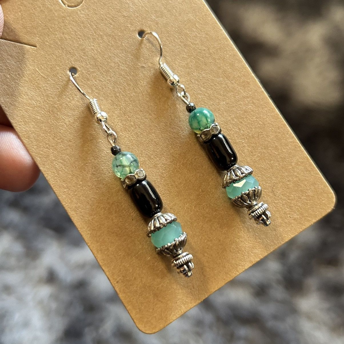 Handmade Handcrafted elegant genuine stone cat eye glass earrings Size ONE SIZE - 1 Thumbnail