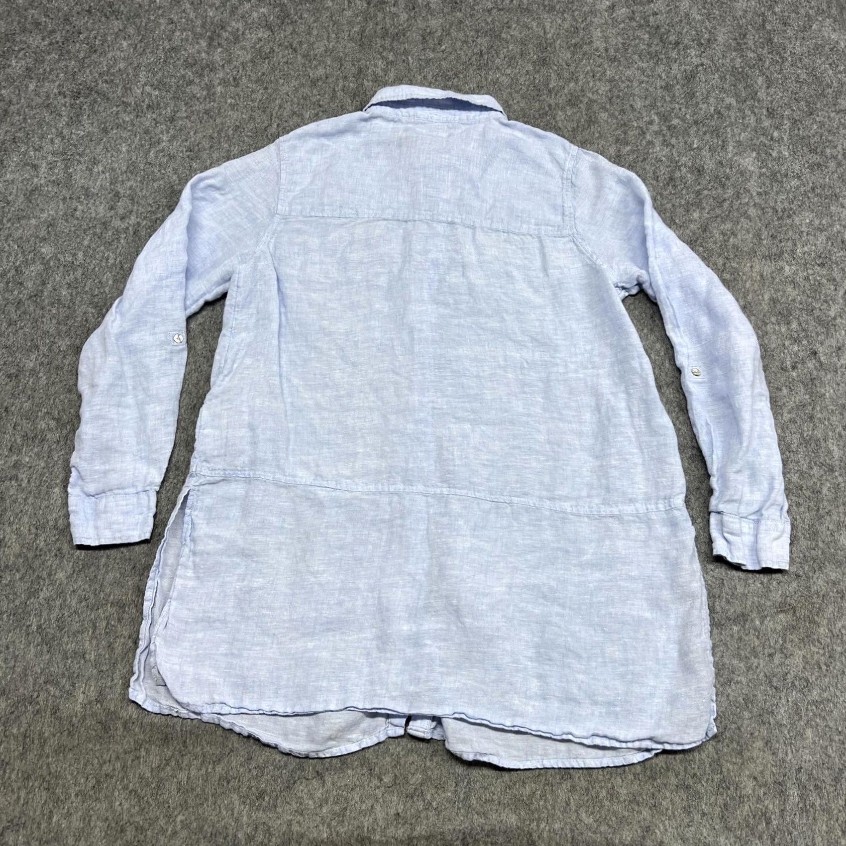 Vintage Tahari Womens L Blue Linen Button Front Tunic Shirt Roll Tab Sleeve Size L / US 10 / IT 46 - 2 Thumbnail