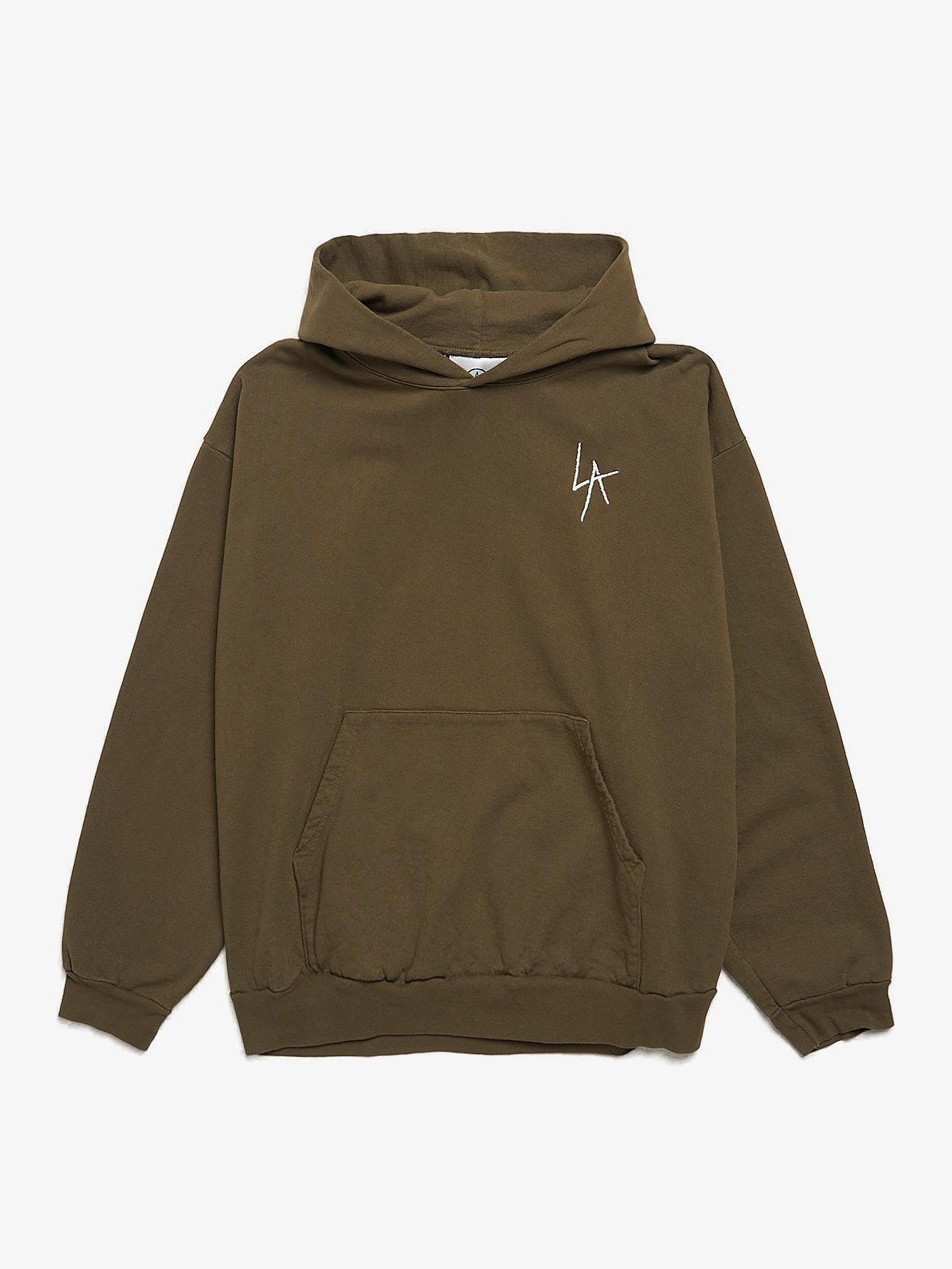 image of Local Authority Khaki La Embroidered Cotton Hoodie, Men's (Size 2XL)
