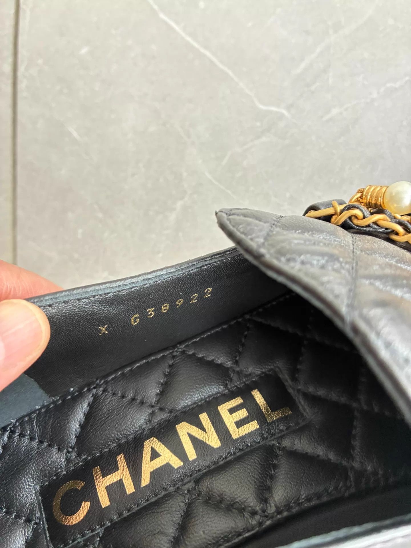 Chanel Chanel Black Quilted Pearl Black & Gold Chain Loafer 37 Size US 6.5 / IT 36.5 - 6 Thumbnail