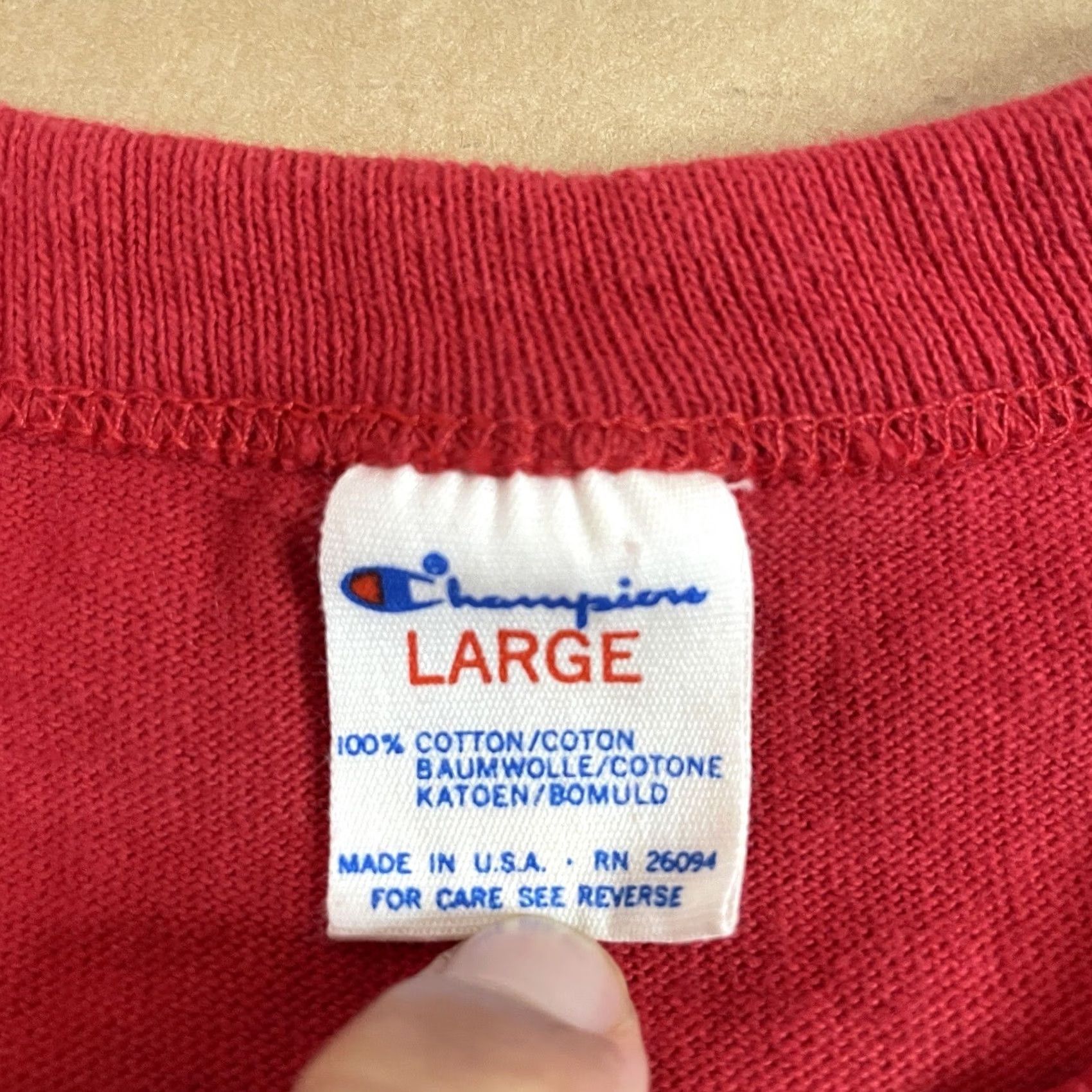 Champion VINTAGE Champion Shirt Adult Large Red Spell Out Left Chest Logo Outdoors 90s Mens Size US L / EU 52-54 / 3 - 6 Thumbnail