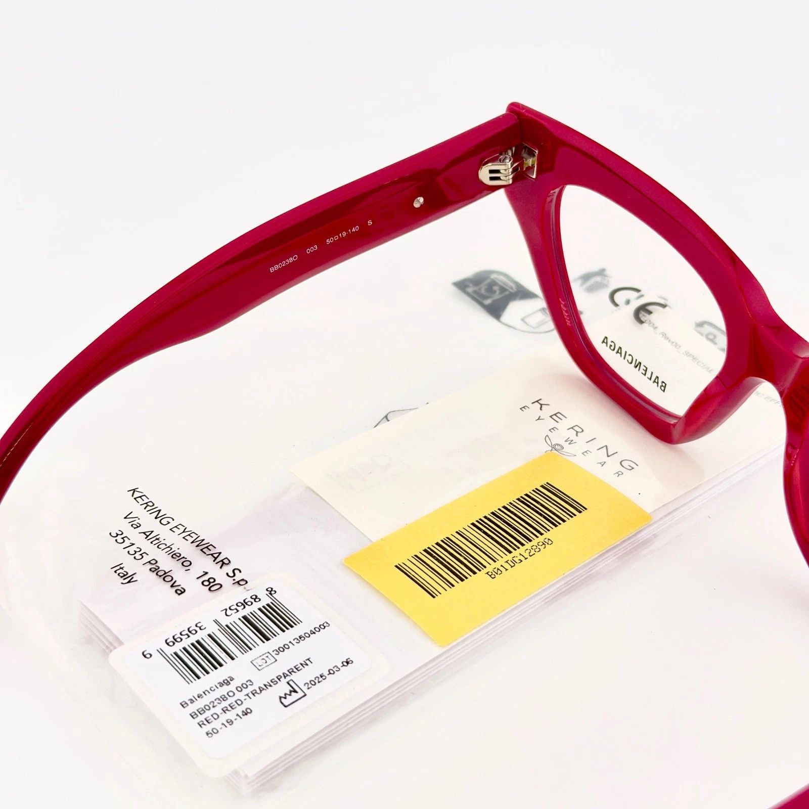 Balenciaga BALENCIAGA Angular 0238 Red Silver Logo Eyeglass BB0238O 003 Size ONE SIZE - 6 Thumbnail