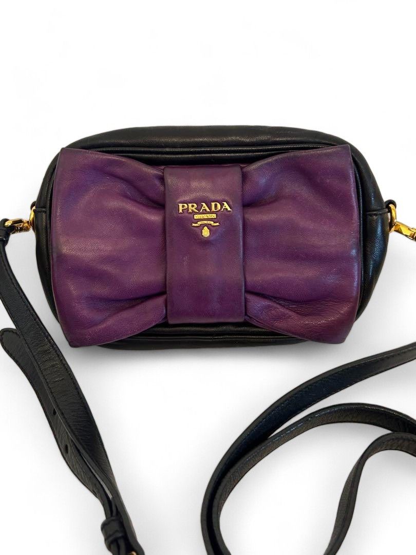 Prada Prada - Pink Mini Handbag Ribbon Pouch Leather Black Size ONE SIZE - 3 Thumbnail