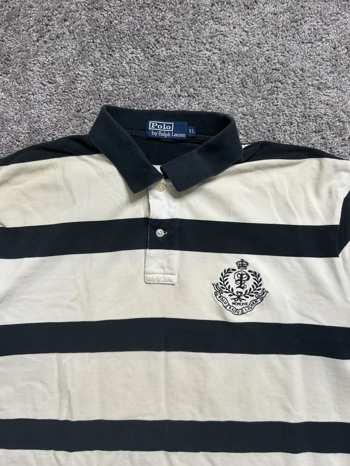 Polo Ralph Lauren Vintage 80s Polo Ralph Lauren Striped Polo Logo Black White Size US L / EU 52-54 / 3 - 2 Thumbnail