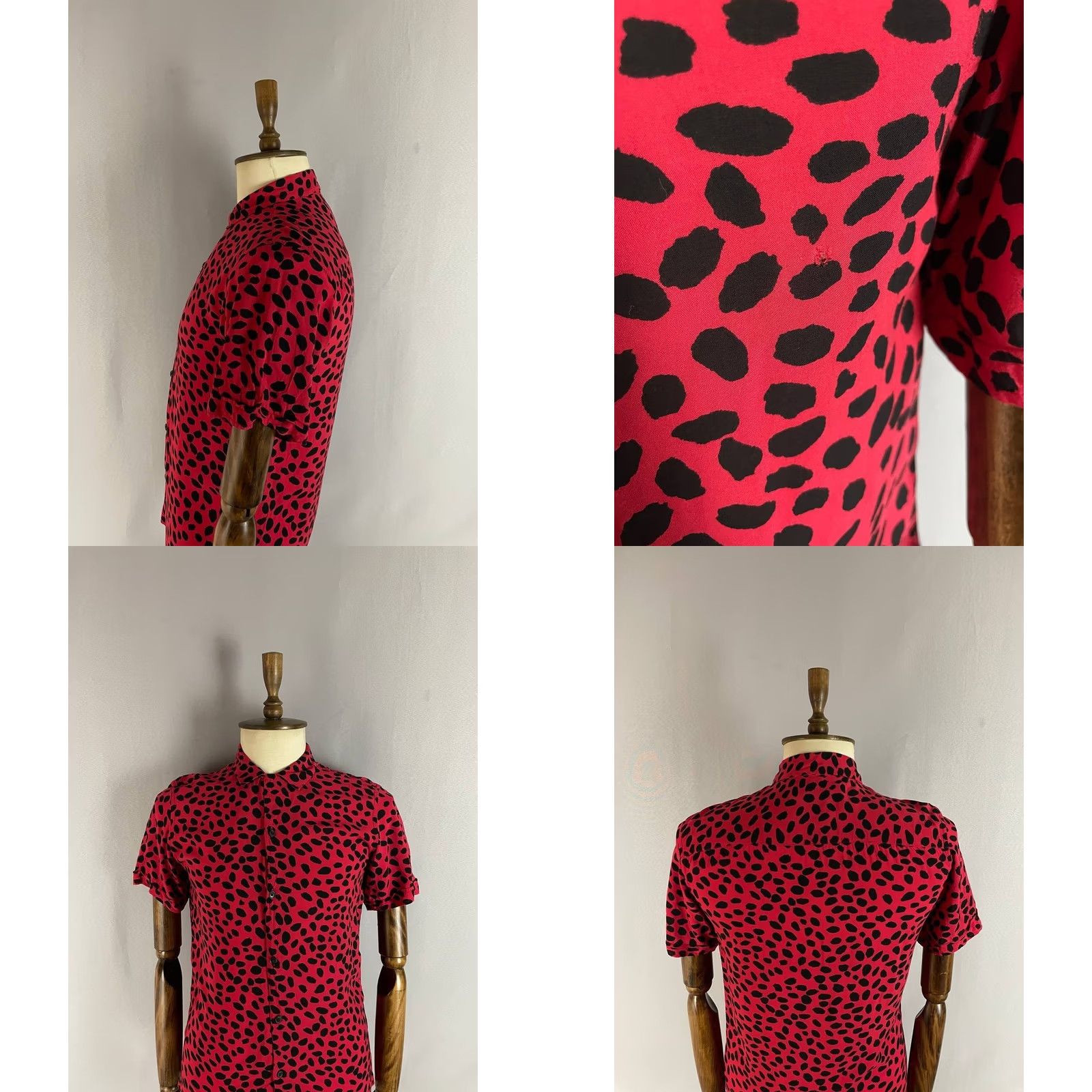 Allsaints AllSaints Shirt Mens S Red Black Viscose Cotton Animal Pattern Short Sleeve Button-Up Button-Down Collar Classic Modern Outdoor Mens Size US S / EU 44-46 / 1 - 8 Thumbnail