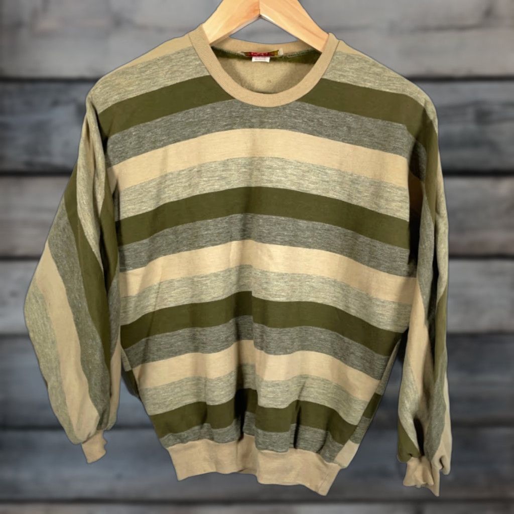 Vintage VINTAGE 70s Striped Sweatshirt Adult Medium Beige J.J. Thunder Crew Neck Long Sleeve 50/50 Cotton Polyester Knit Pullover Size US M / EU 48-50 / 2 - 1 Thumbnail