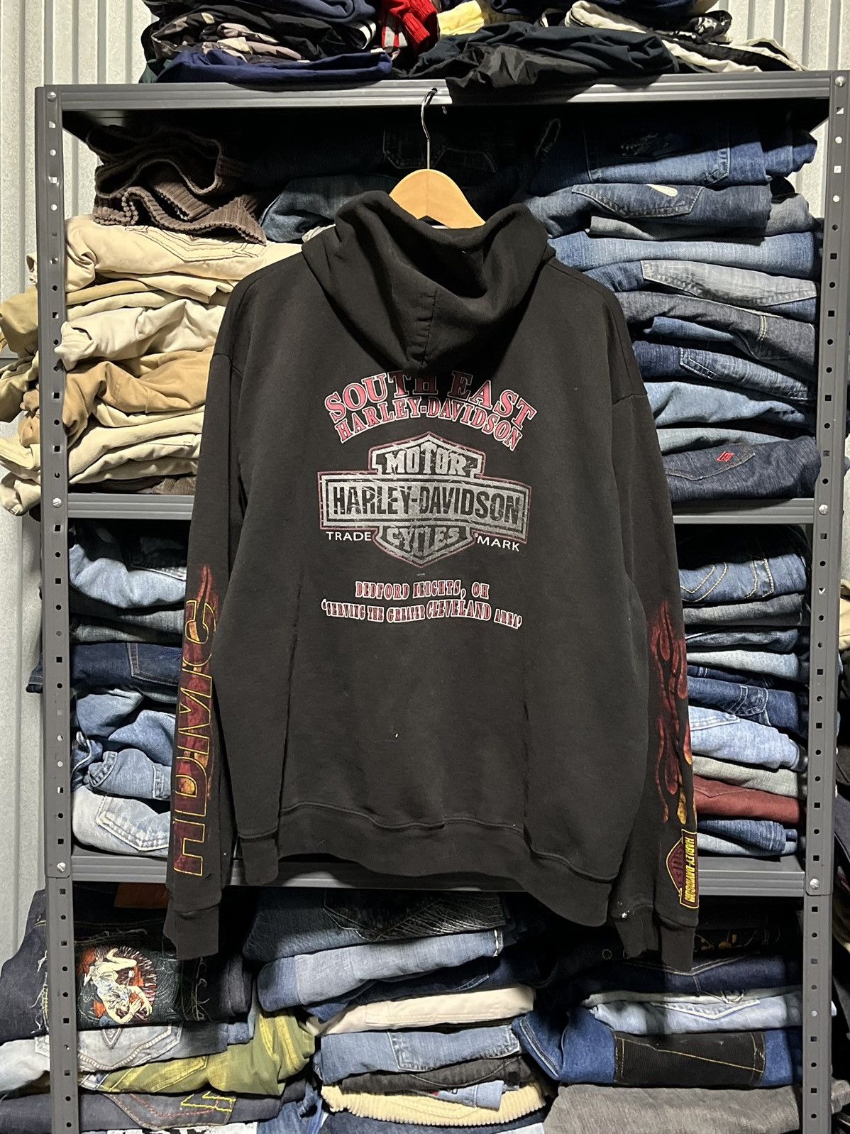 Harley Davidson × Vintage CRAZY Y2K HARLEY DAVIDSON FLAMES SKULL GRUNGE ZIP-UP HOODIE Size US L / EU 52-54 / 3 - 2 Thumbnail