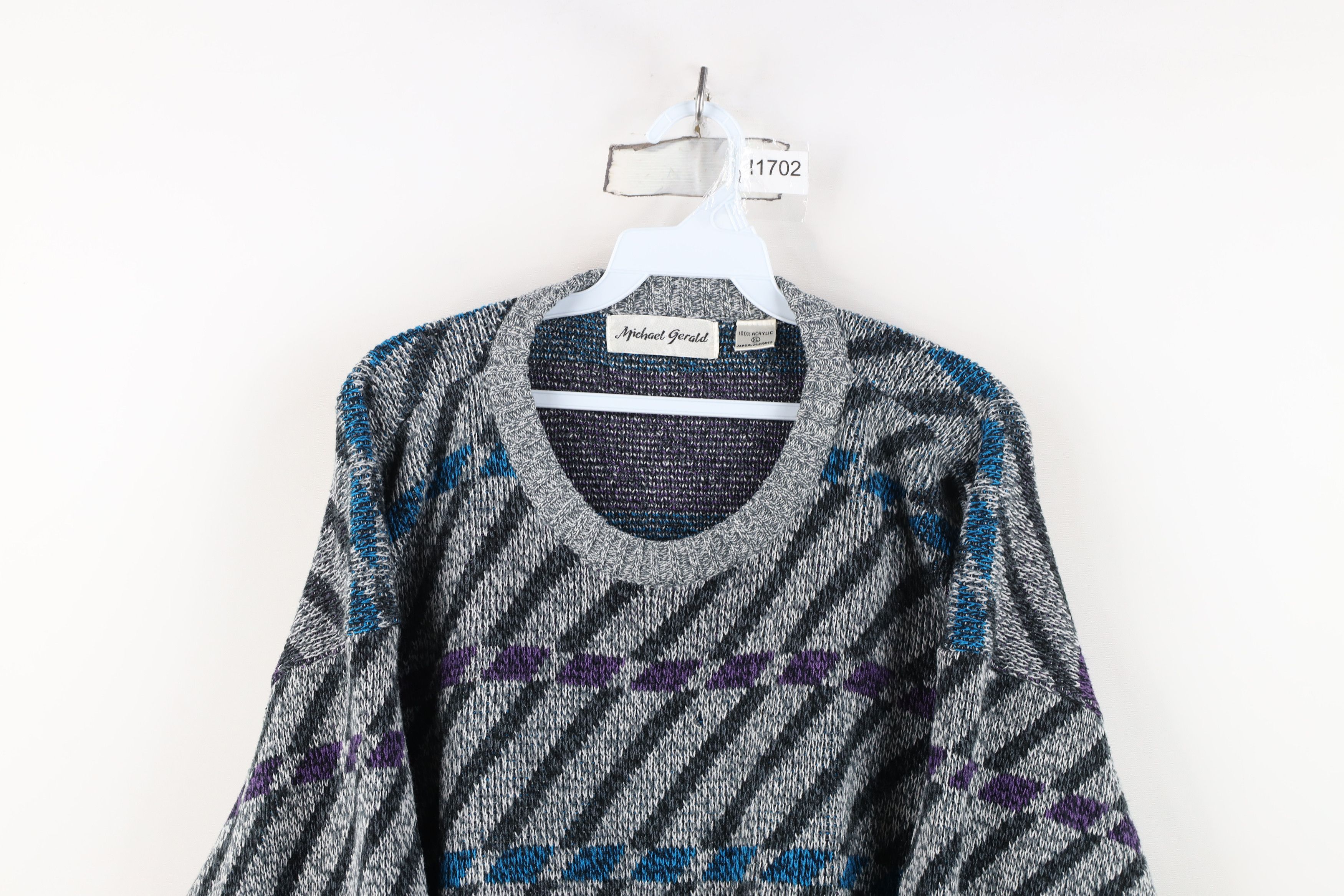 Vintage Vintage 90s Streetwear Geometric Knit Crewneck Sweater Size XL / US 12-14 / IT 48-50 - 2 Thumbnail
