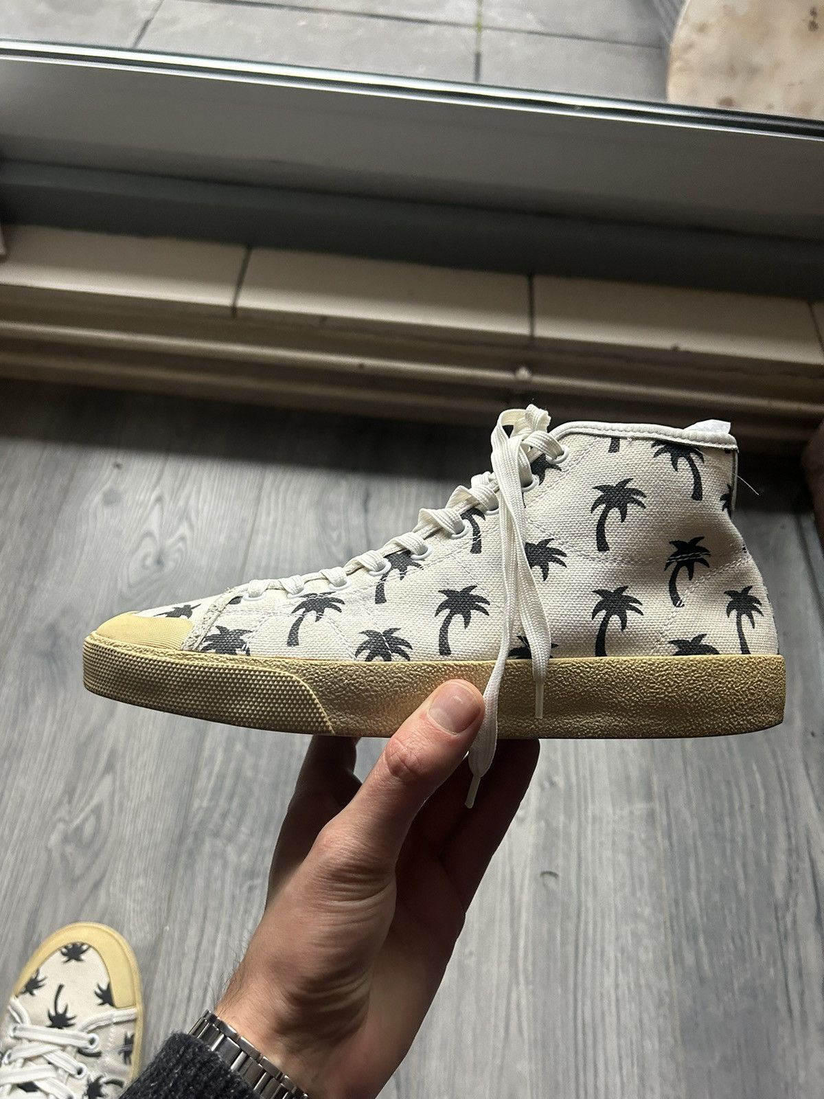Saint Laurent Paris Palm Tree Print Canvas High-Top Sneakers Size US 7.5 / EU 40-41 - 9 Thumbnail