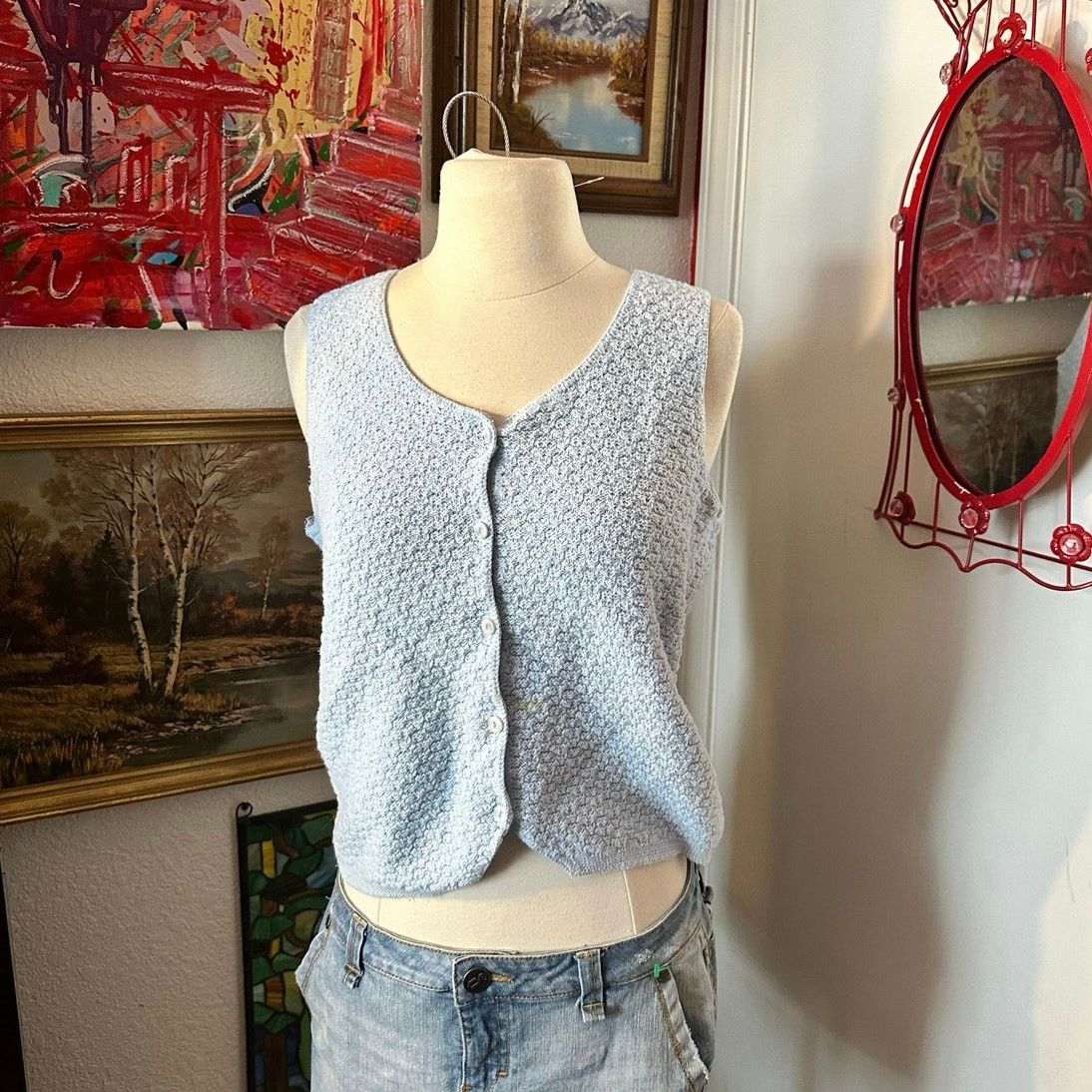 Bentley stained bentley blue knit button up vest Size L / US 10 / IT 46 - 1 Thumbnail