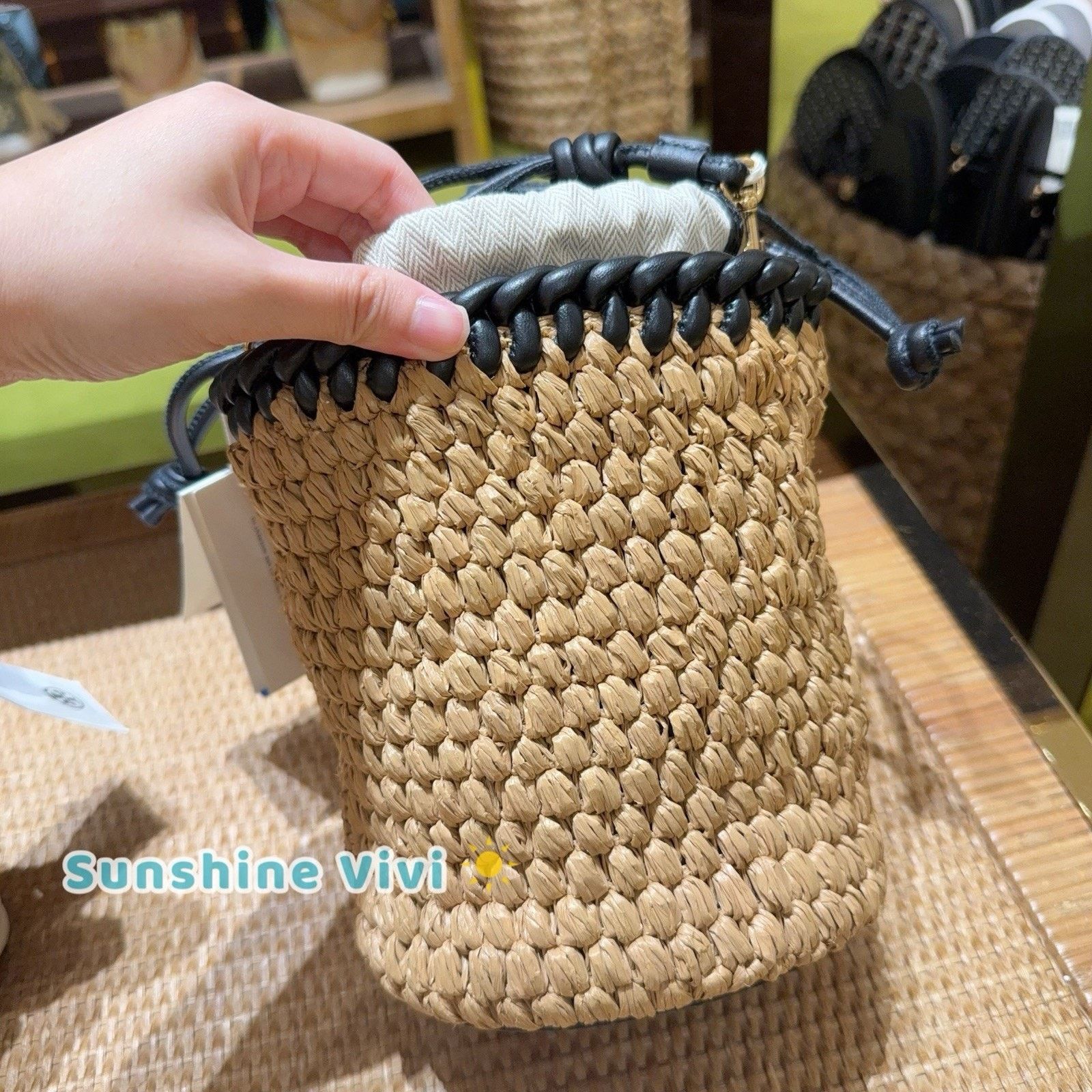Tory Burch NWT Tory Burch Emerson Woven Mini Bucket Bag 166449 Toffee Size ONE SIZE - 3 Thumbnail