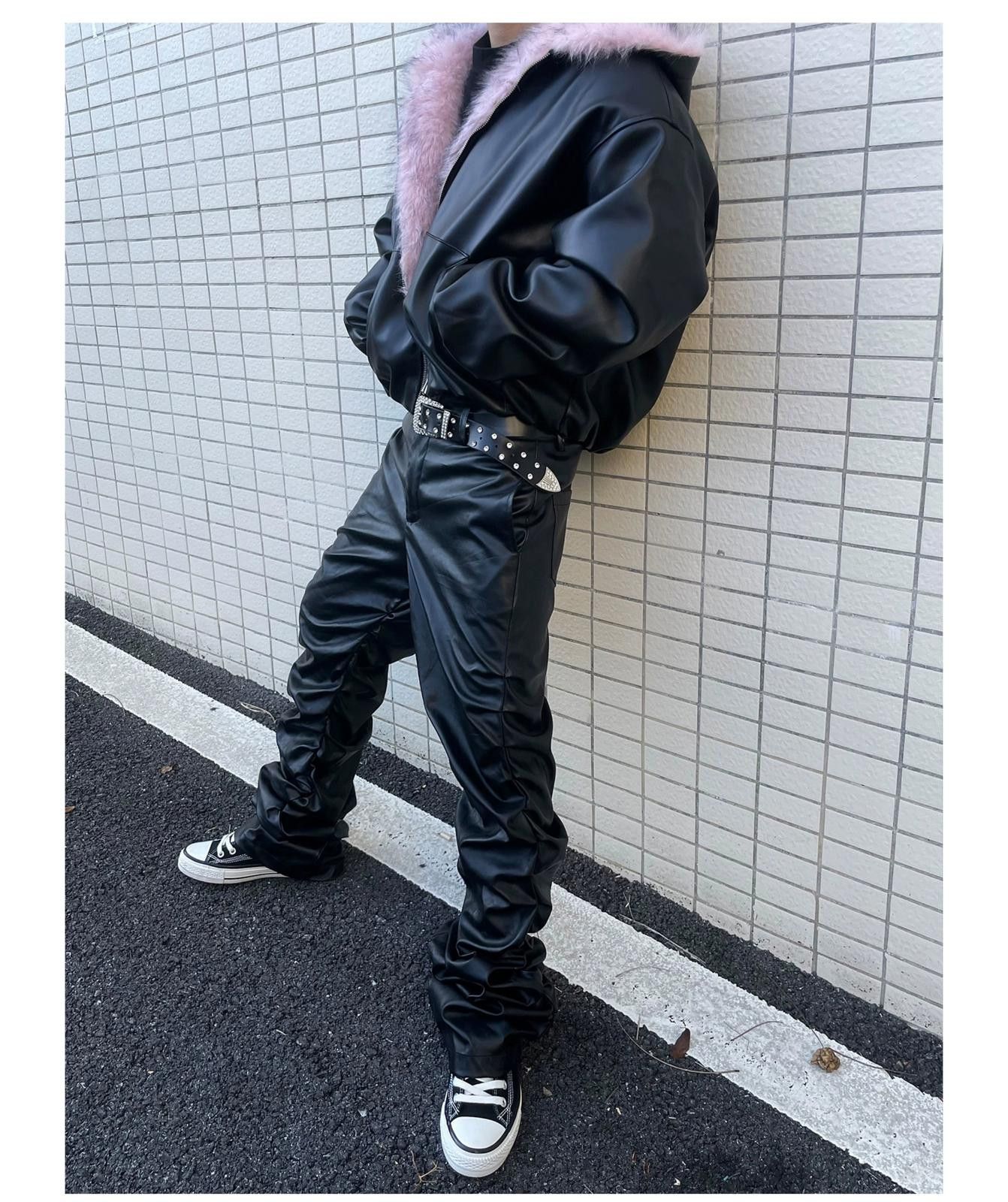 Leather Black Pleated Leather Stacked Pants Size US 32 / EU 48 - 2 Thumbnail